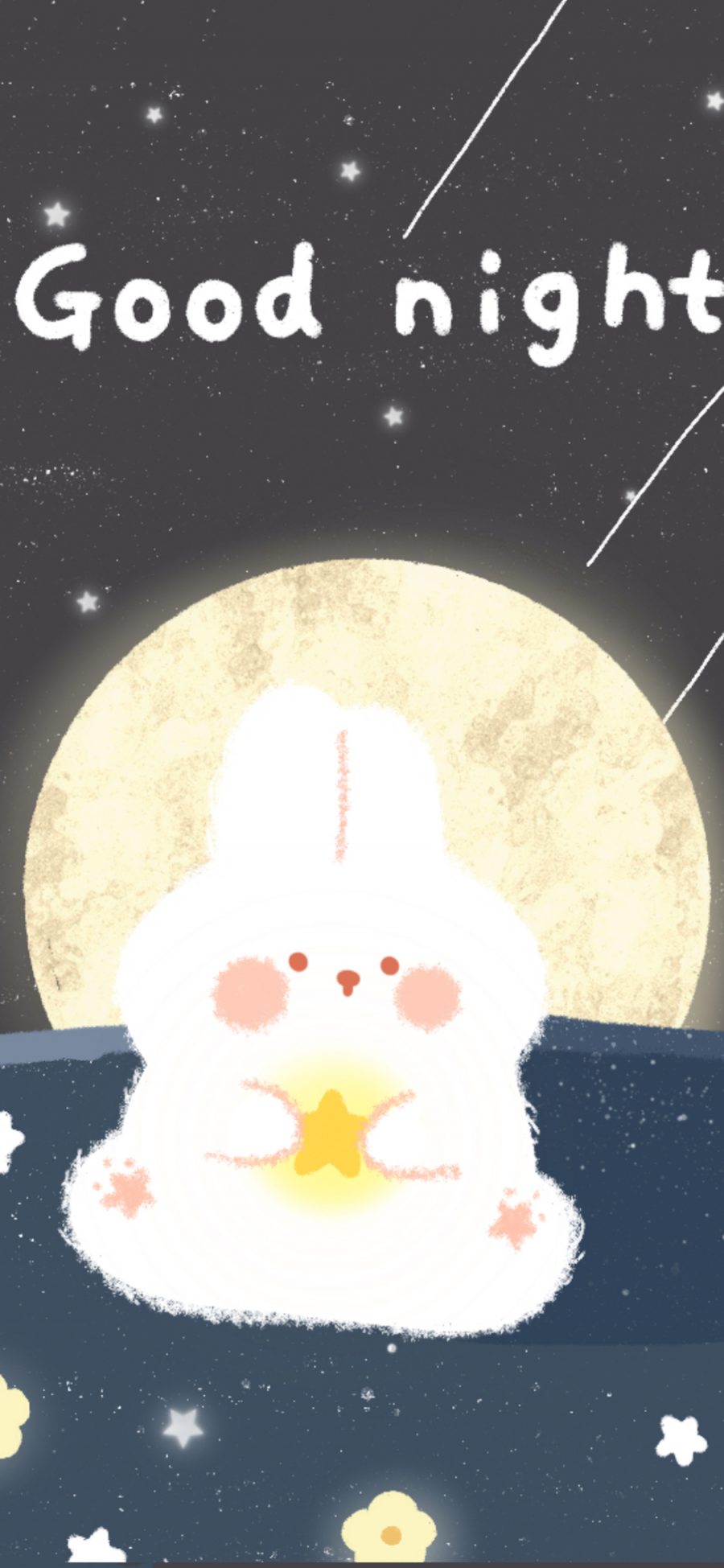 [2436×1125]可爱 兔子 晚安 good night 苹果手机动漫壁纸图片