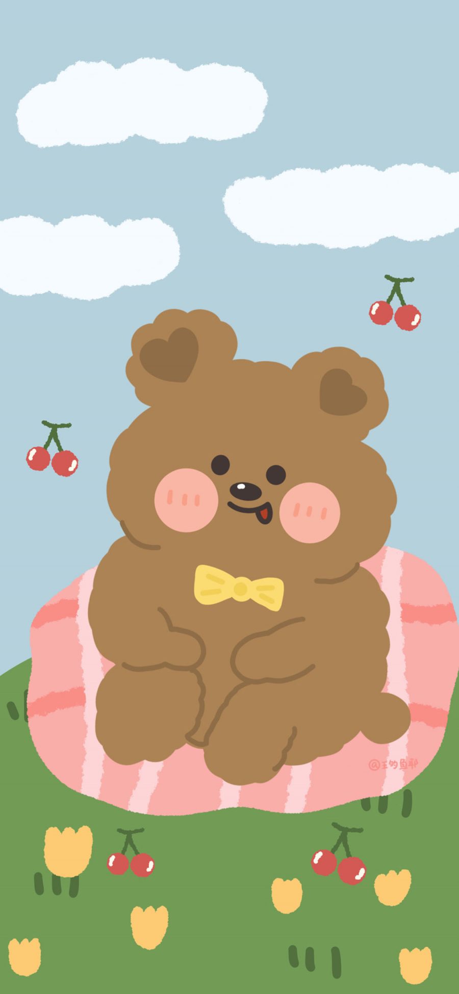 [2436×1125]可爱 卡通 小熊 蝴蝶结 苹果手机动漫壁纸图片