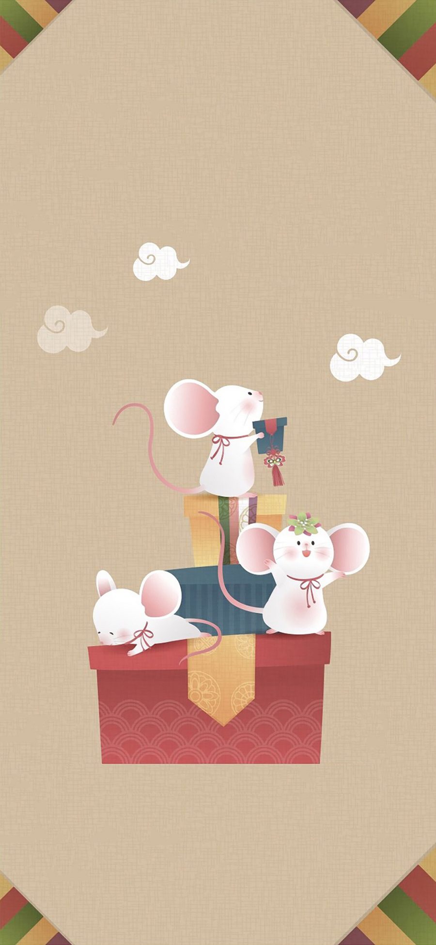 [2436×1125]可爱 卡通 鼠年 礼盒 苹果手机动漫壁纸图片