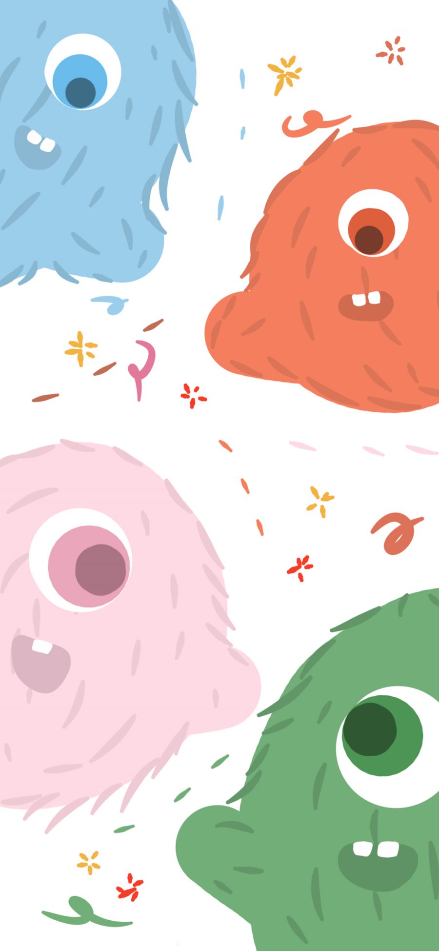 [2436×1125]可爱 小怪兽 色彩 绘画 苹果手机动漫壁纸图片
