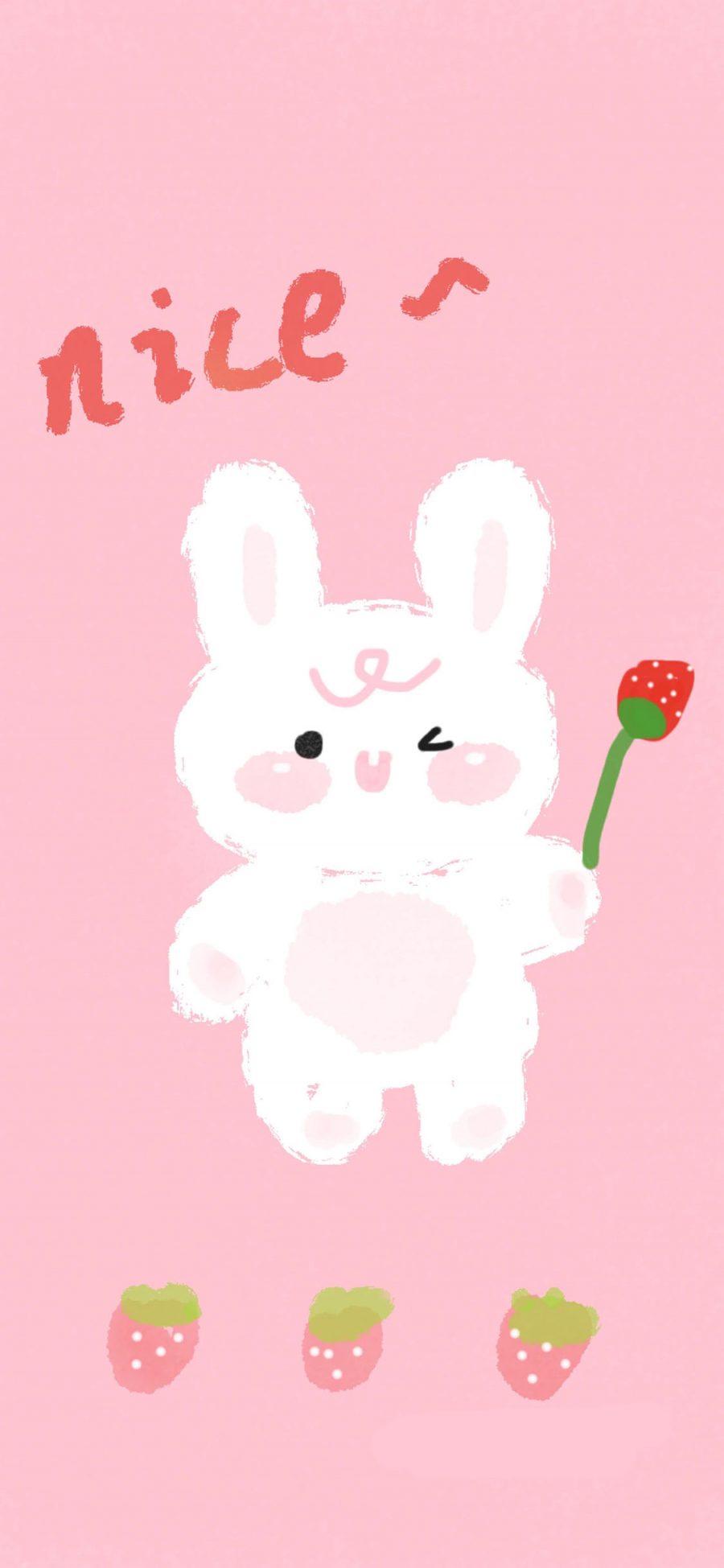 [2436×1125]可爱 小白兔 nice 粉 苹果手机动漫壁纸图片