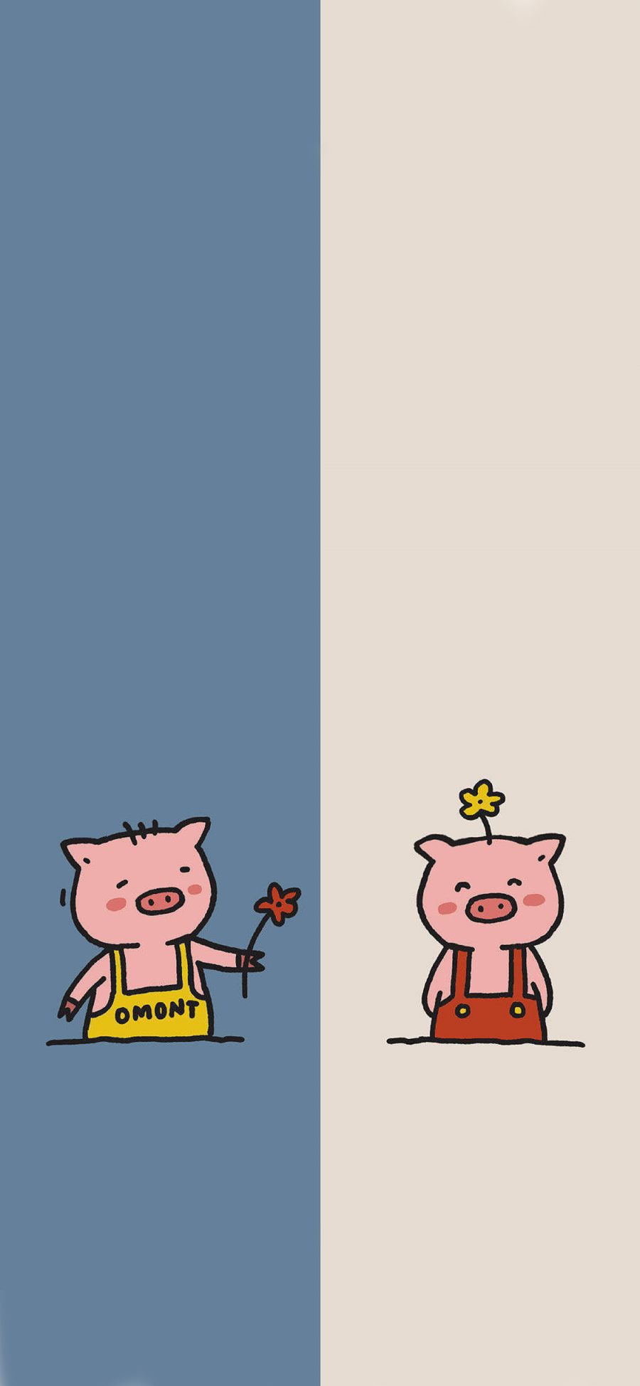 [2436×1125]可爱 小花 猪 对话框 情侣 苹果手机动漫壁纸图片
