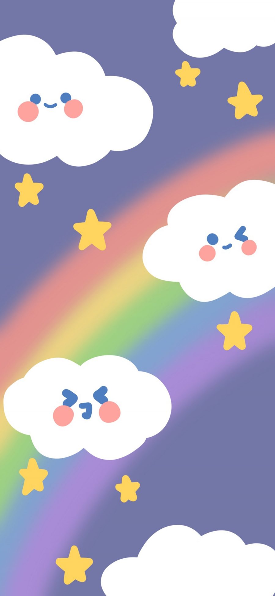 [2436×1125]可爱 插画 色彩 云朵 星星 苹果手机动漫壁纸图片