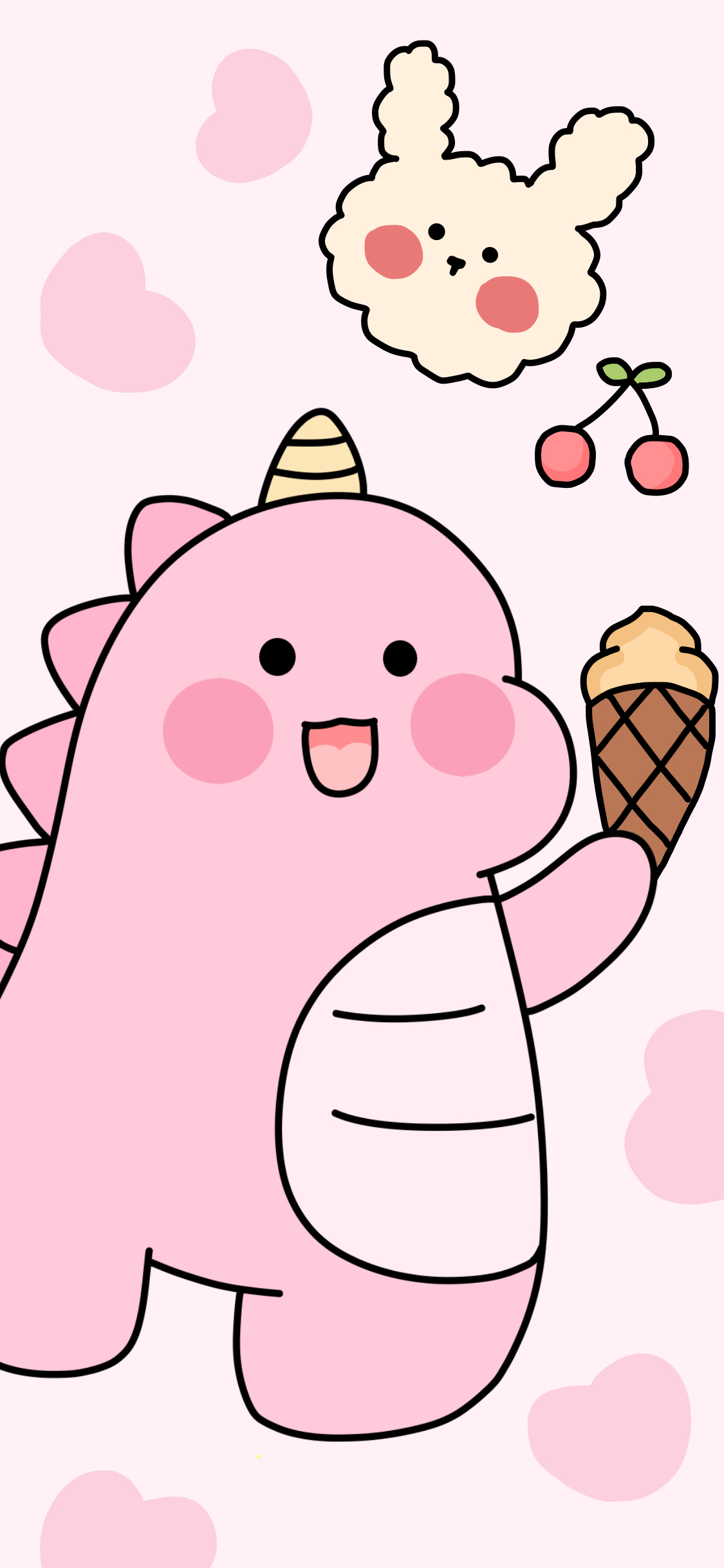 [2436×1125]可爱 粉 小恐龙 卡通 爱心 苹果手机动漫壁纸图片