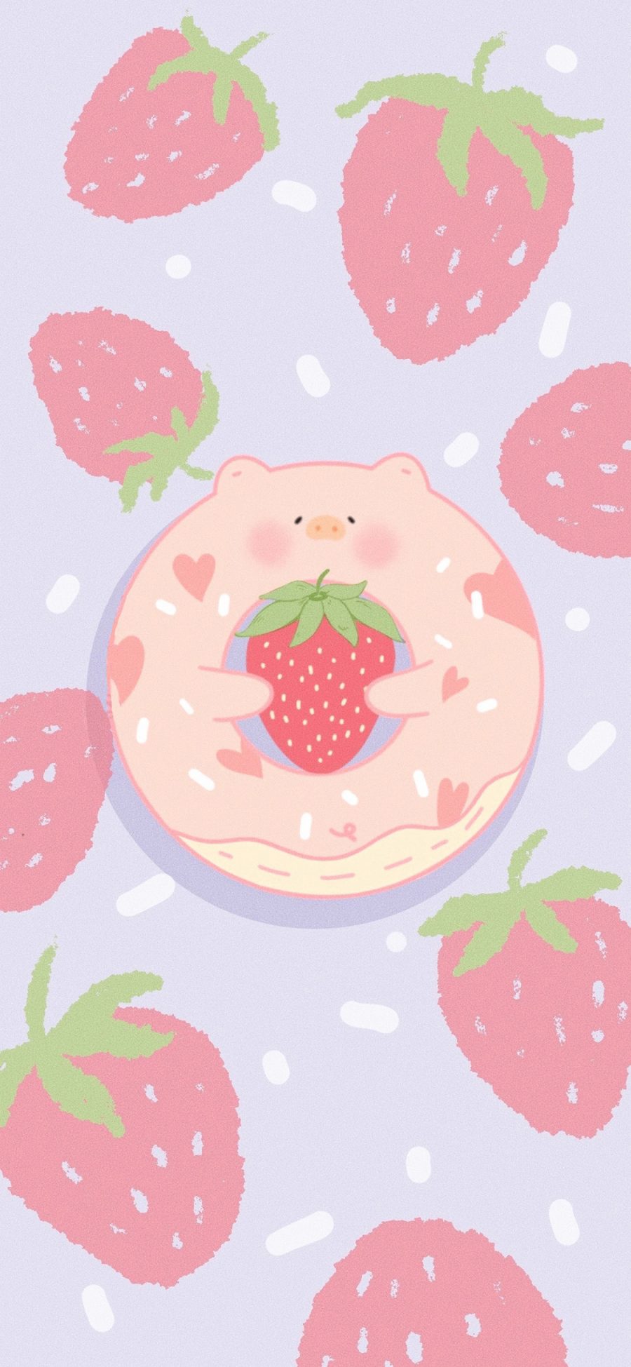 [2436×1125]可爱 粉 草莓 甜甜圈 苹果手机动漫壁纸图片