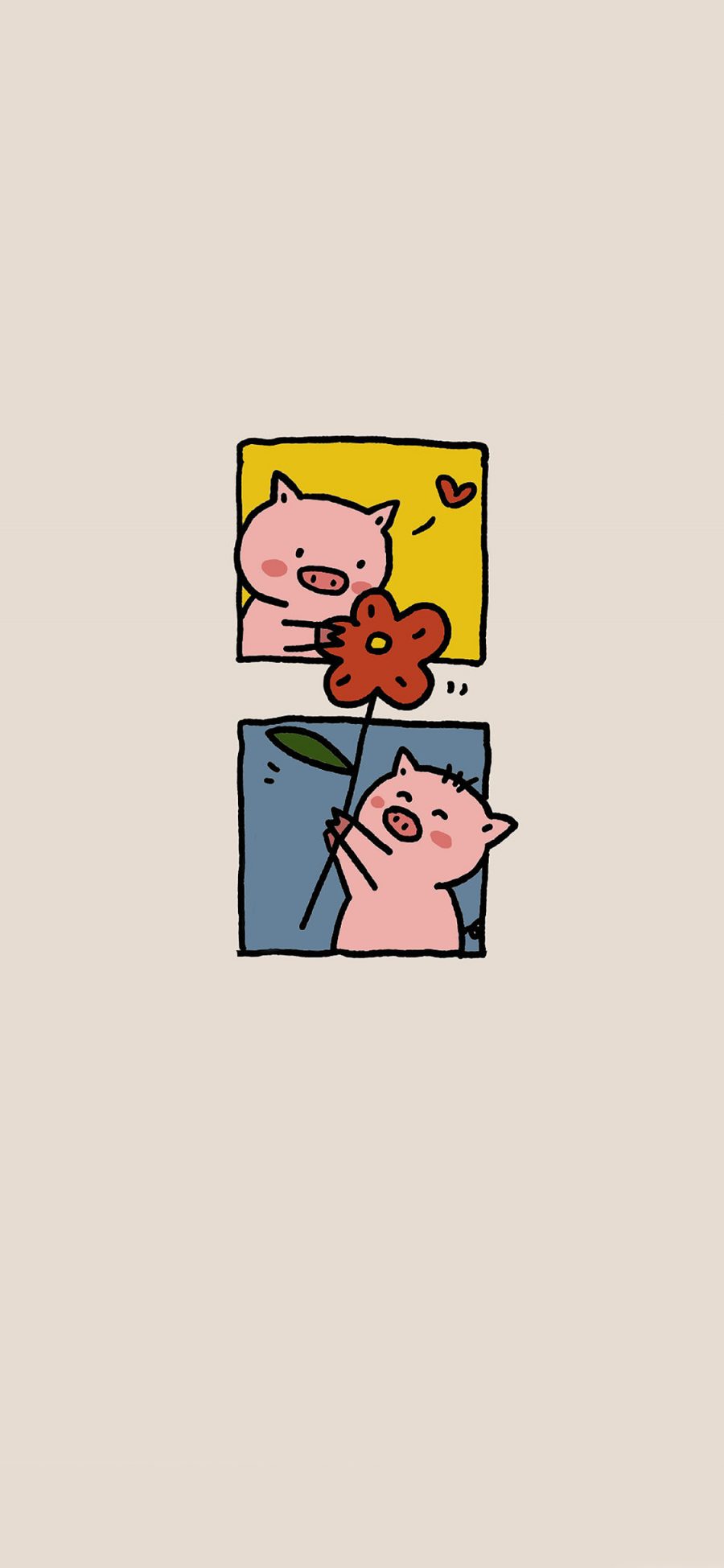 [2436×1125]可爱 送花 猪 卡通 情侣 苹果手机动漫壁纸图片
