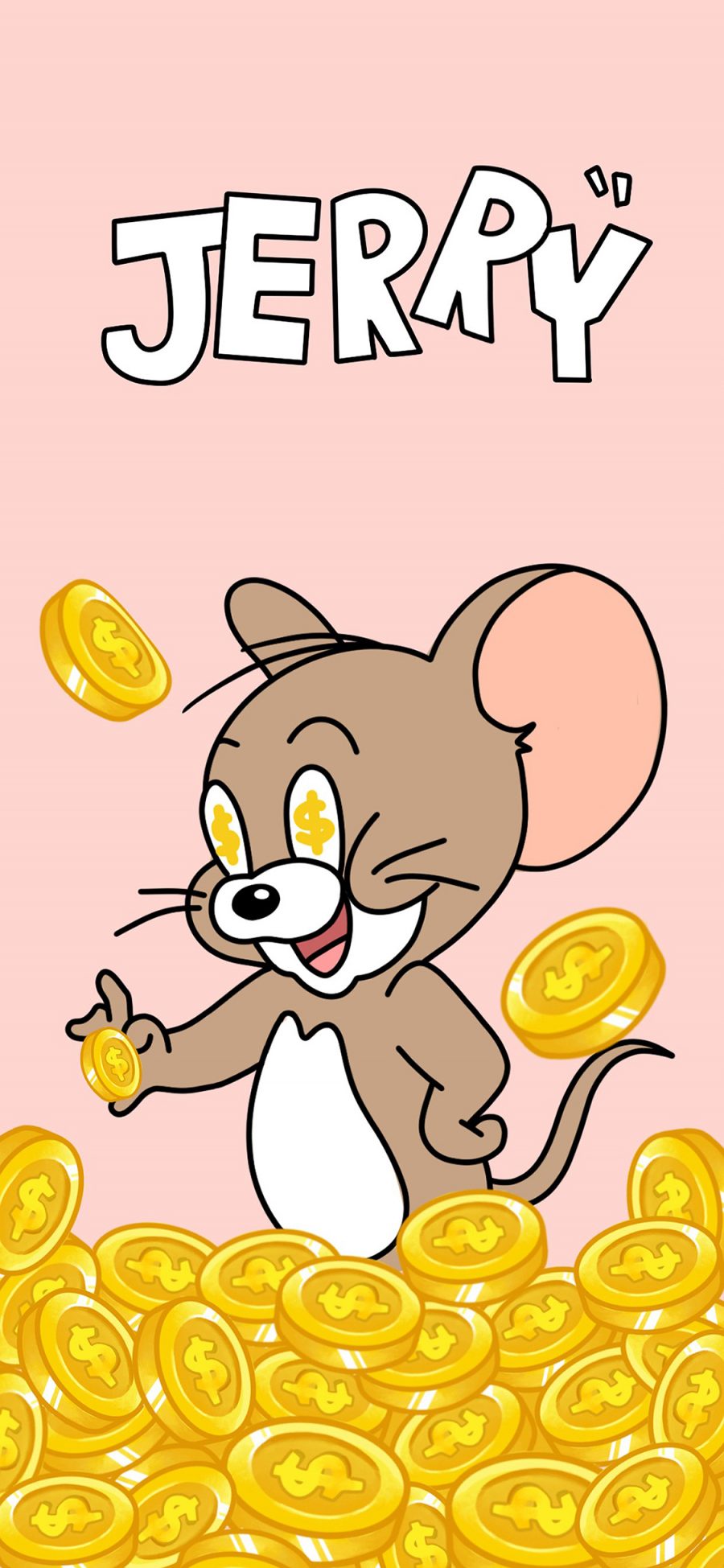 [2436×1125]可爱 金币 猫和老鼠 Jerry 杰瑞 苹果手机动漫壁纸图片