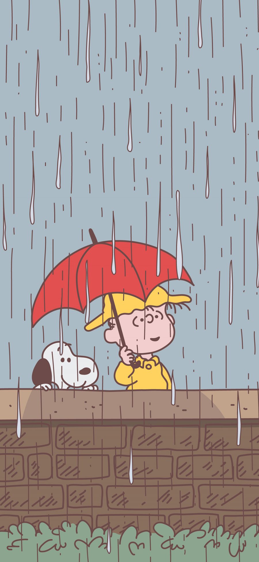 [2436×1125]史努比 查理布朗 动画 雨水 雨伞 苹果手机动漫壁纸图片