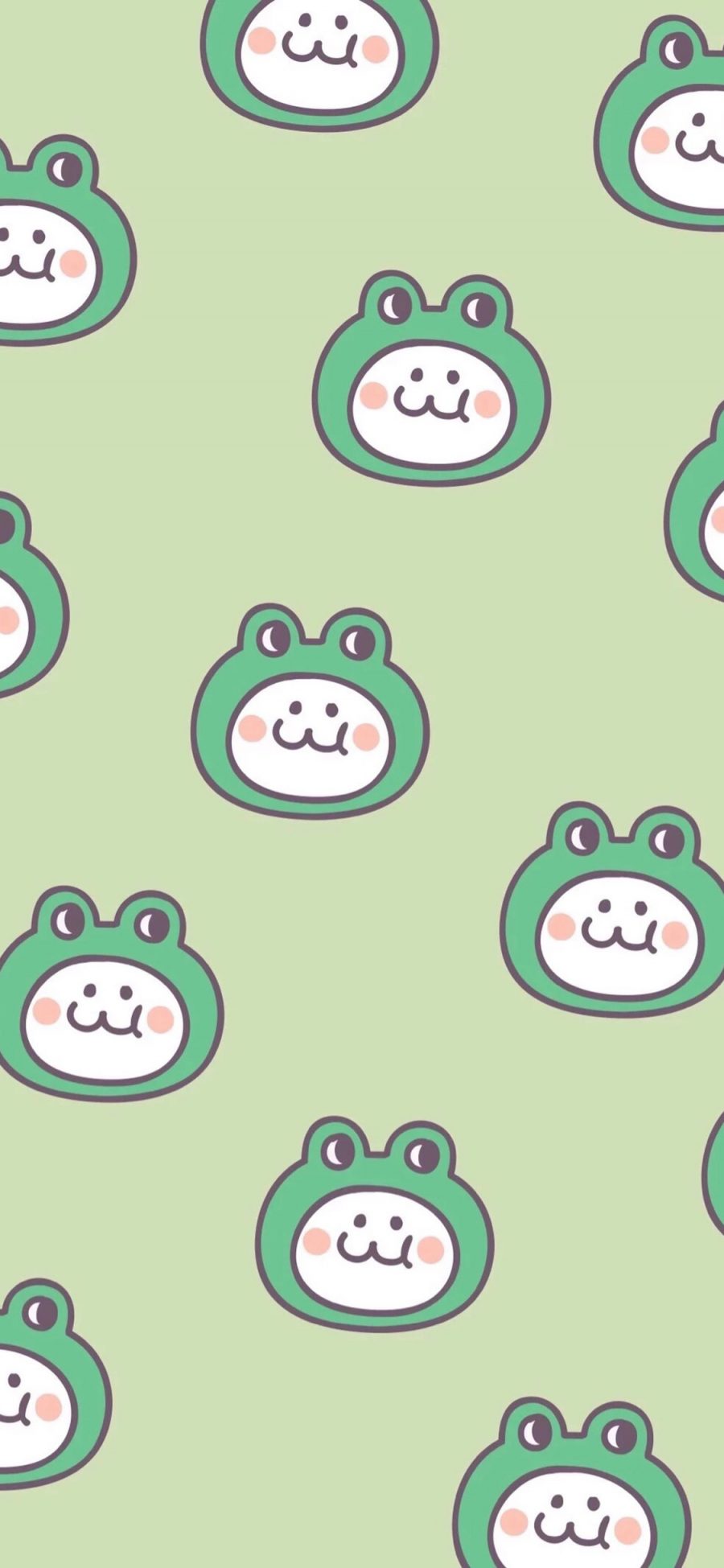 [2436×1125]后田花子 绿色 可爱 平铺 青蛙 苹果手机动漫壁纸图片