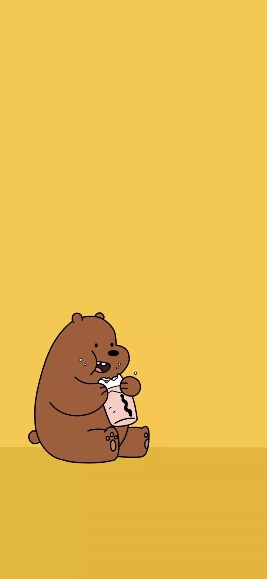 [2436×1125]咱们裸熊 棕熊 可爱 卡通 黄色 零食 吃 苹果手机动漫壁纸图片