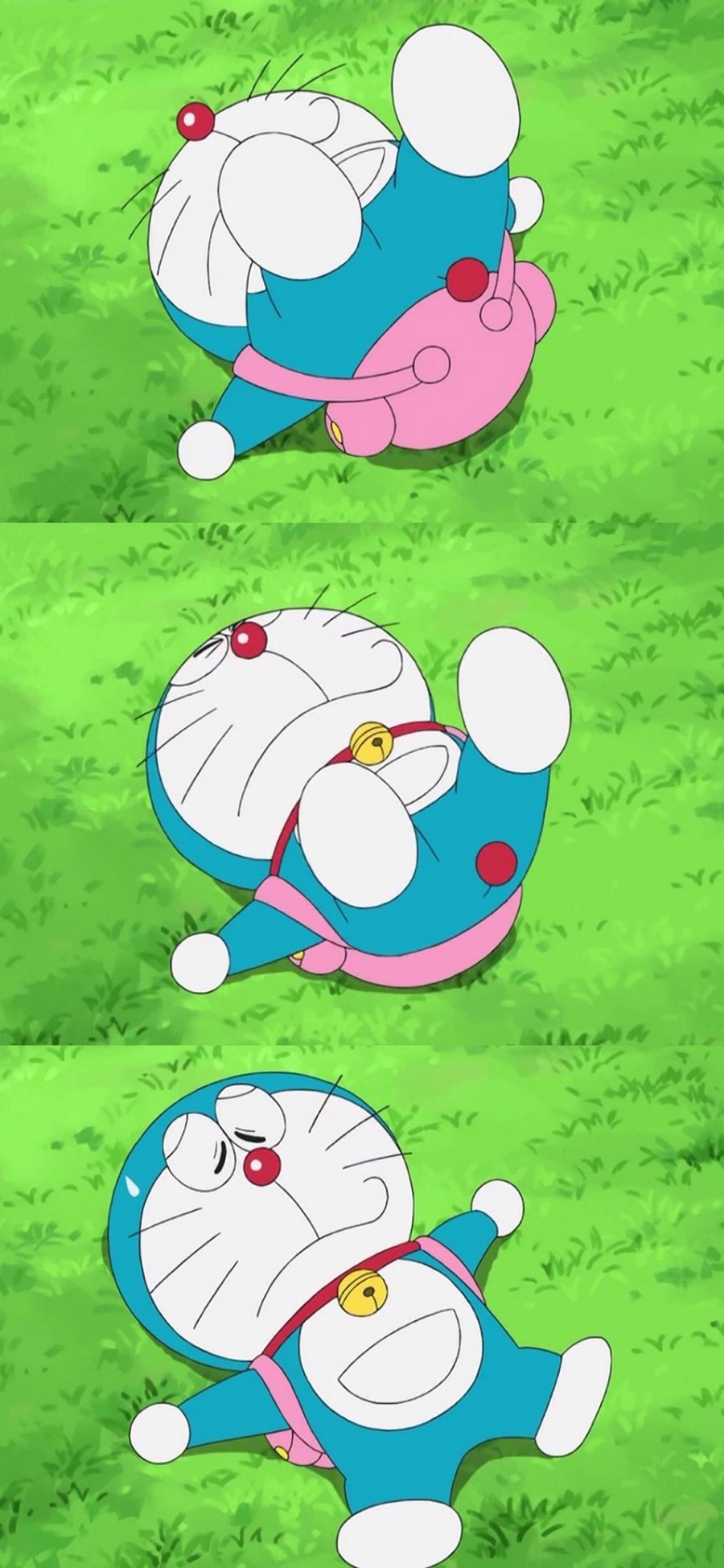 [2436×1125]哆啦A梦 动画片 漫画 叮当猫 草坪 可爱 苹果手机动漫壁纸图片