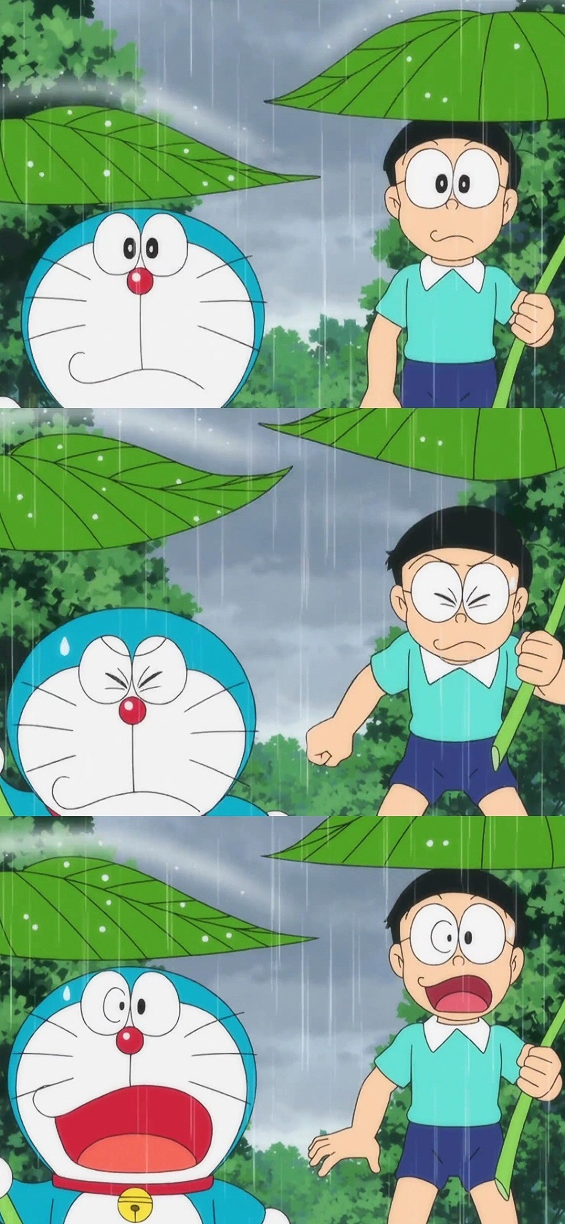 [2436×1125]哆啦A梦 动画片 漫画 大雄 叮当猫 雨水 苹果手机动漫壁纸图片