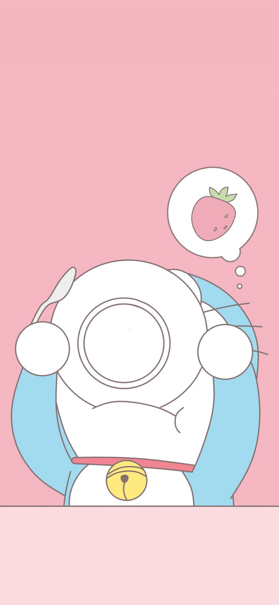 [2436×1125]哆啦A梦 叮当猫 粉色 可爱 卡通 漫画 动画 吃 苹果手机动漫壁纸图片