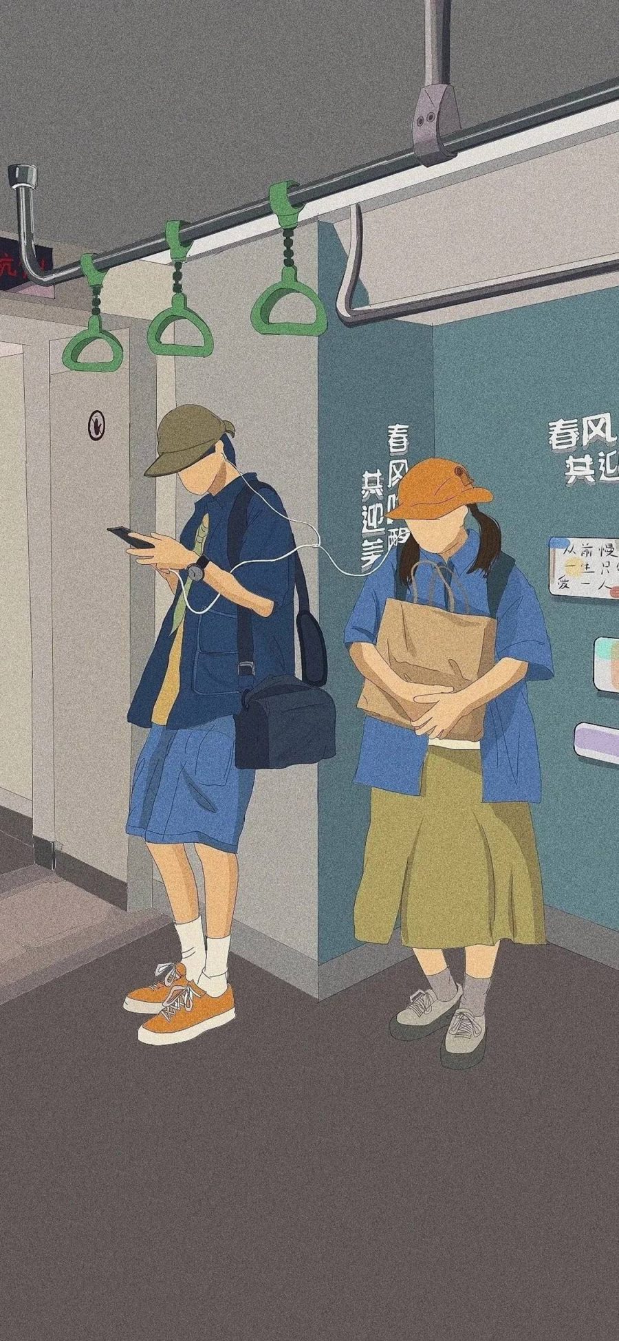 [2436×1125]地铁 插图 男孩 女孩 苹果手机动漫壁纸图片