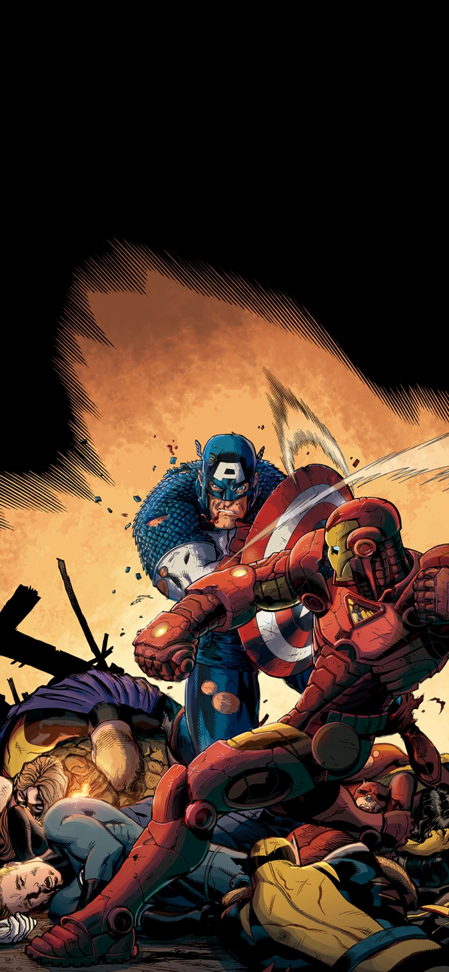 [2436×1125]复仇者联盟 漫威 超级英雄 美国队长 钢铁侠 欧美 苹果手机动漫壁纸图片