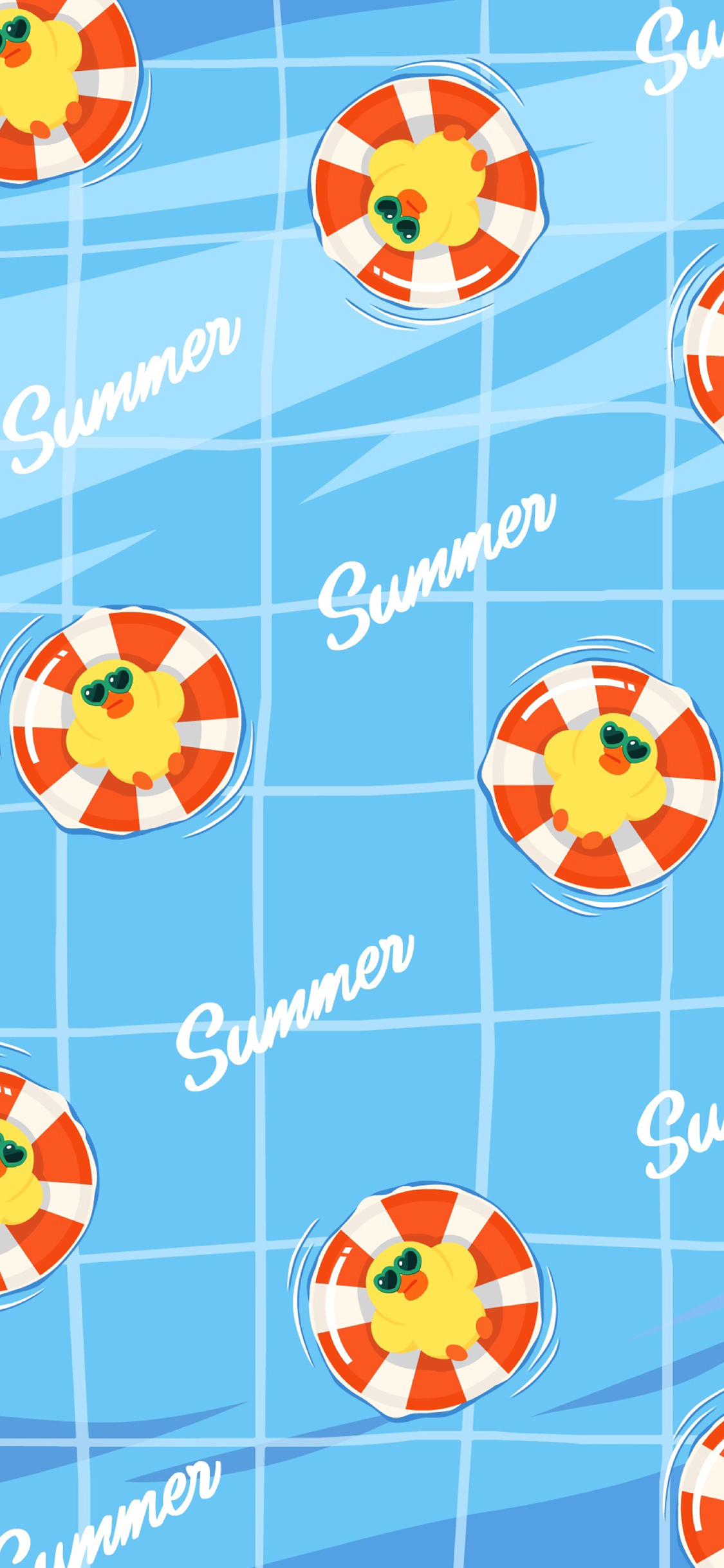 [2436×1125]夏日 summer 小黄鸭 苹果手机动漫壁纸图片