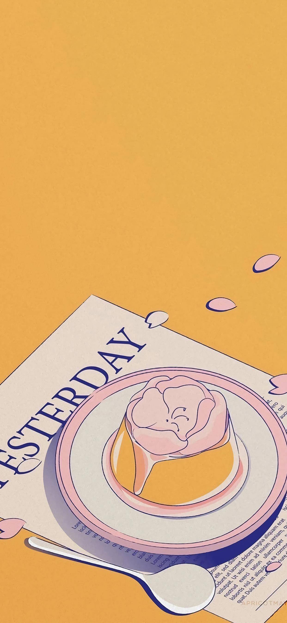 [2436×1125]夏日 零食插图 布丁 花朵 苹果手机动漫壁纸图片