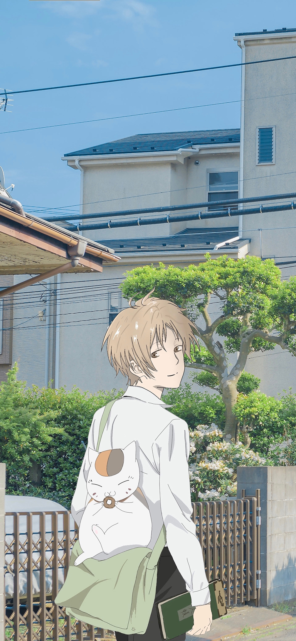 [2436×1125]夏目友人帐 动画 猫老师 贵志 街道 苹果手机动漫壁纸图片