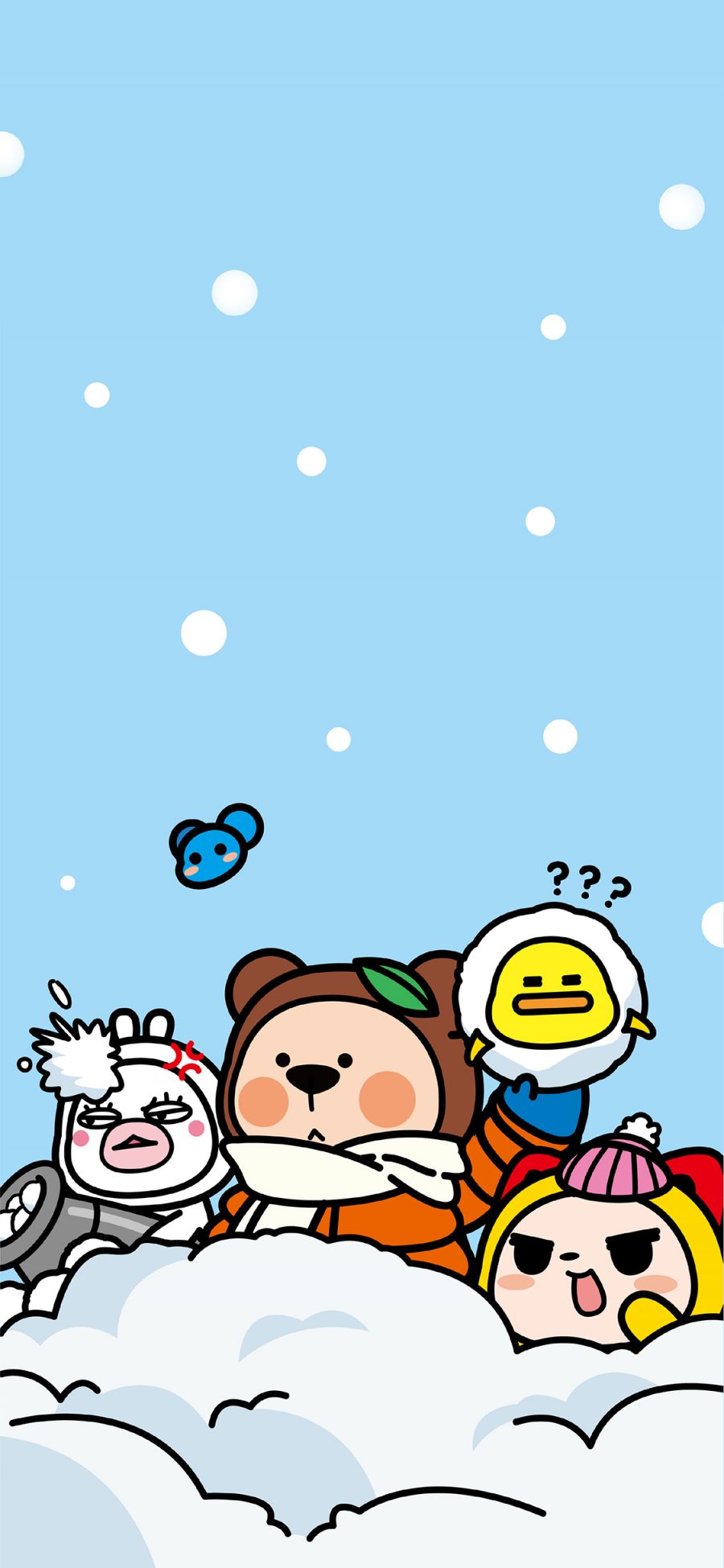 [2436×1125]夏萌猫 冬天 雪地 下雪 苹果手机动漫壁纸图片