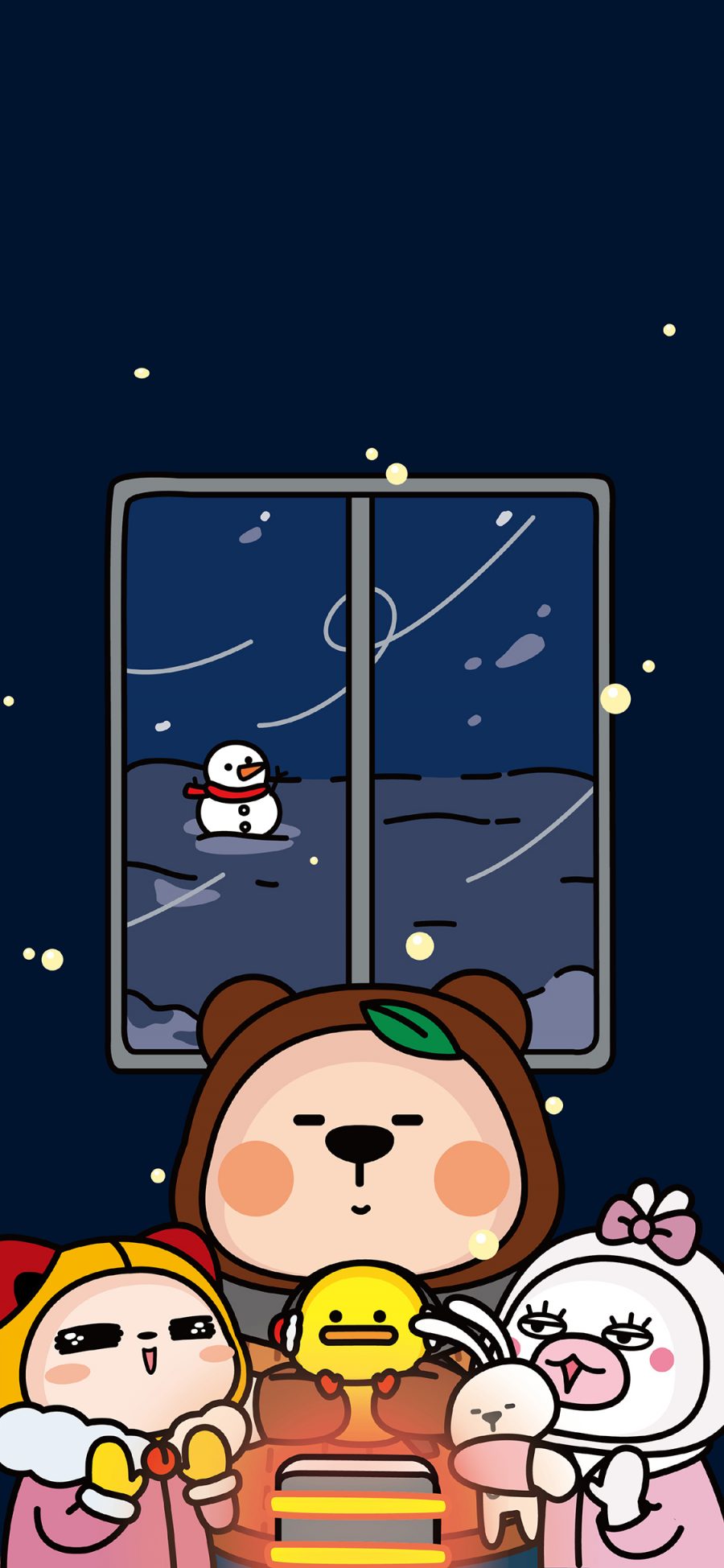 [2436×1125]夏萌猫 冬天 雪景 取暖 苹果手机动漫壁纸图片