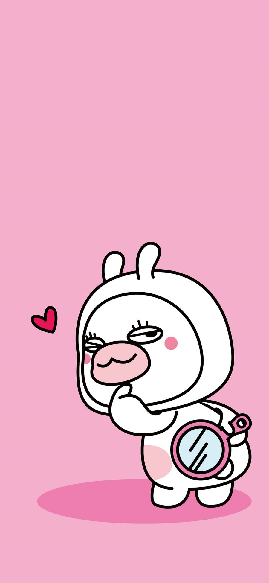 [2436×1125]夏萌猫 可爱 粉色 爱心 回头 兔子 苹果手机动漫壁纸图片
