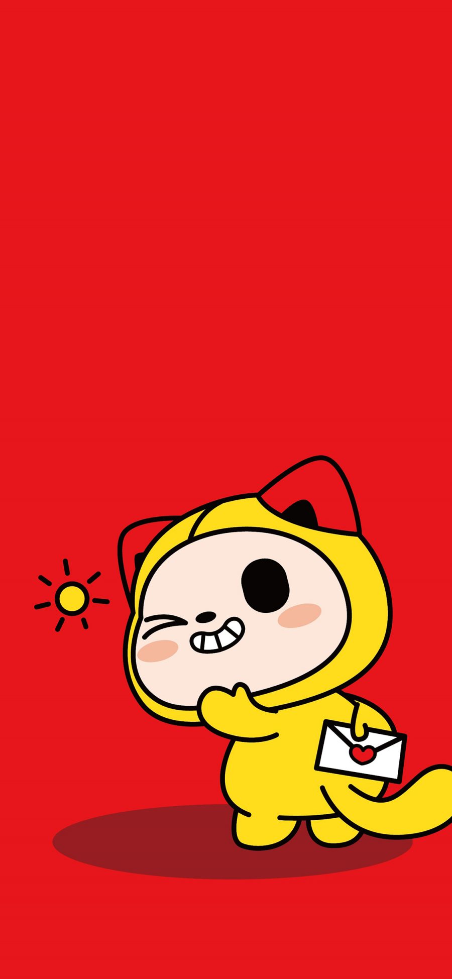 [2436×1125]夏萌猫 可爱 红色 猫咪 信封 回头 苹果手机动漫壁纸图片