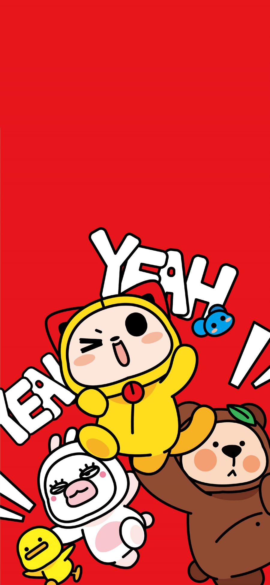 [2436×1125]夏萌猫 红色 欢乐 yeah 卡通 苹果手机动漫壁纸图片