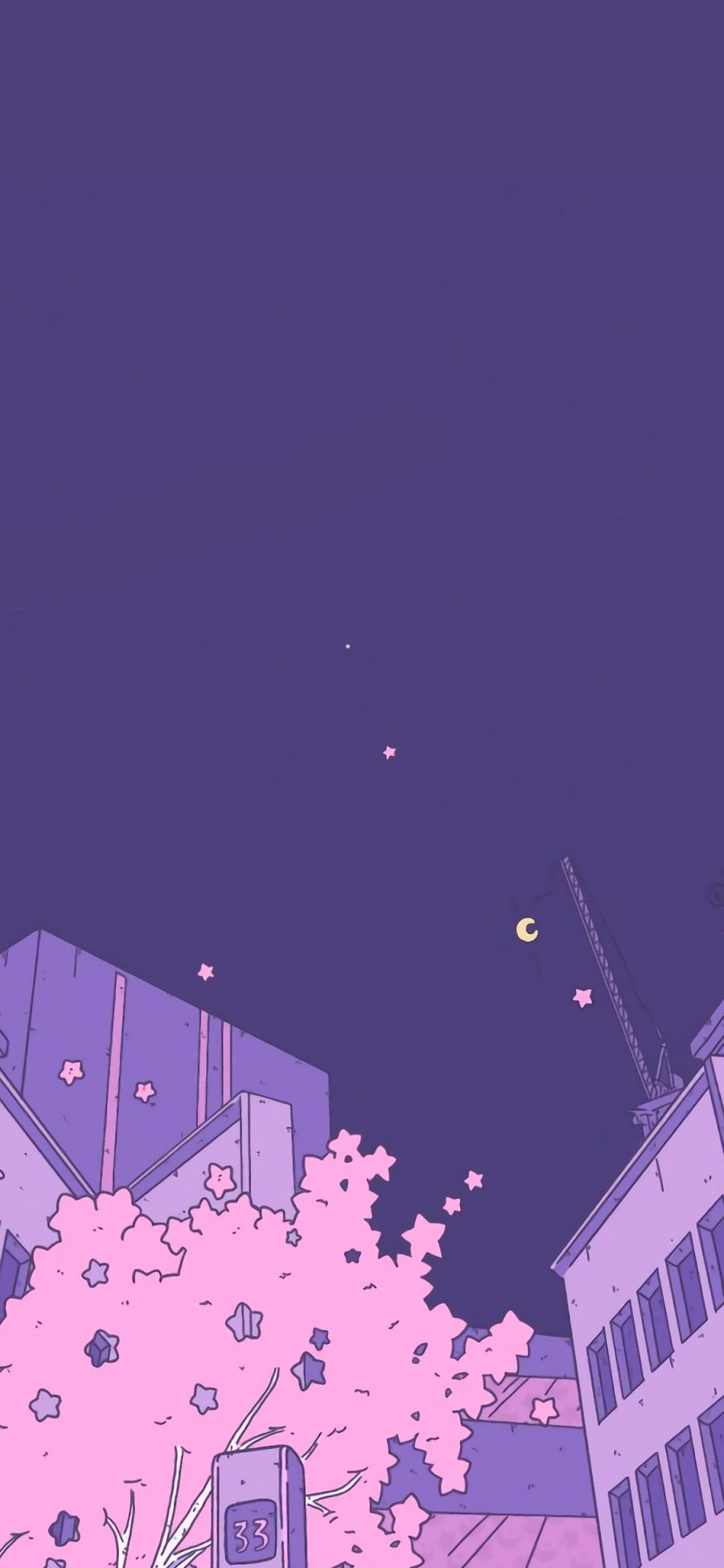 [2436×1125]夜晚 紫色 星空 建筑 星星 苹果手机动漫壁纸图片