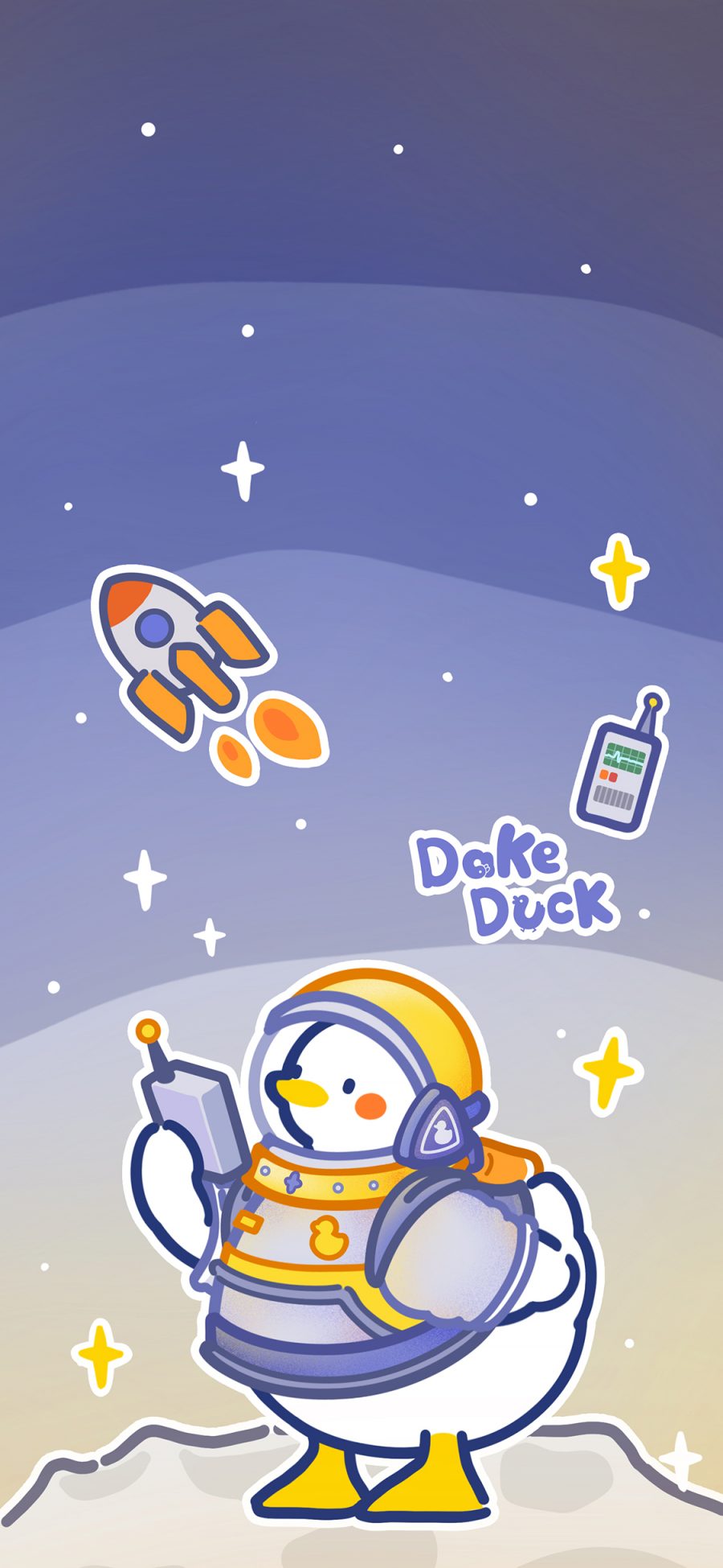 [2436×1125]大可鸭 宇航员 火箭 卡通 可爱 苹果手机动漫壁纸图片