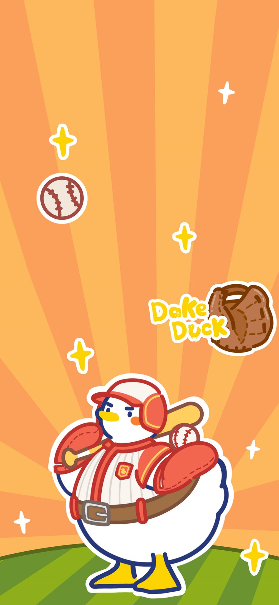 [2436×1125]大可鸭 棒球 可爱 卡通 苹果手机动漫壁纸图片