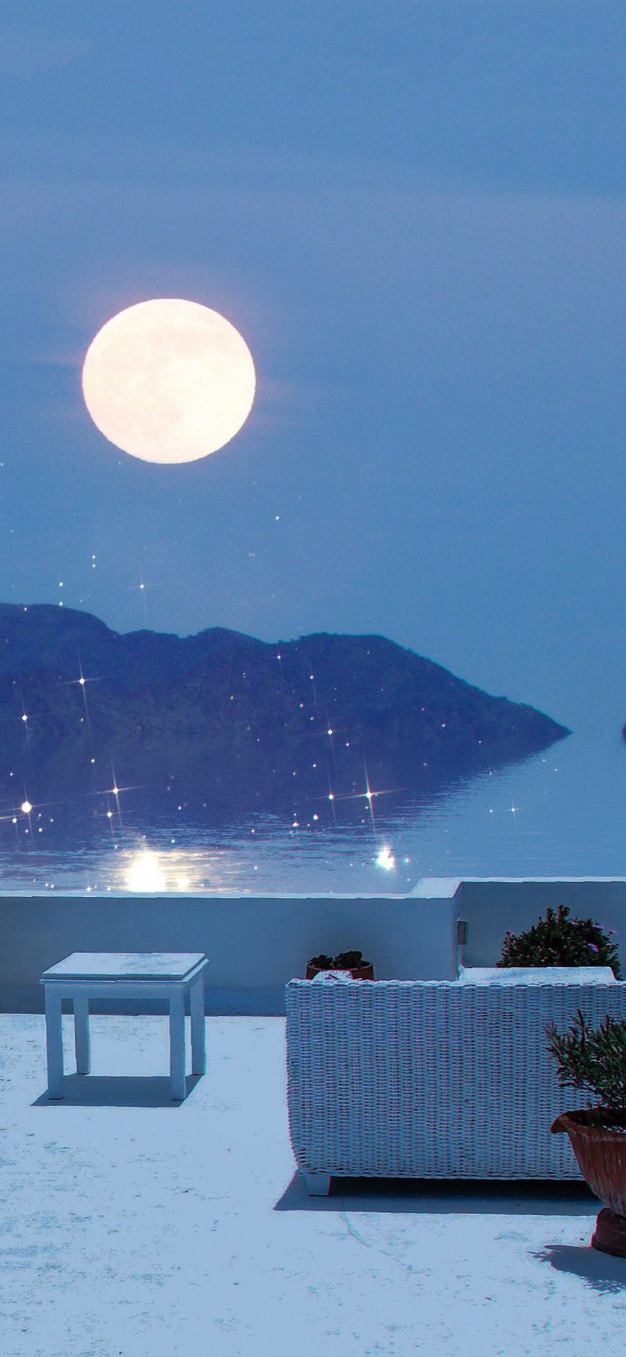 [2436×1125]大海 夜景 月亮 唯美 苹果手机动漫壁纸图片