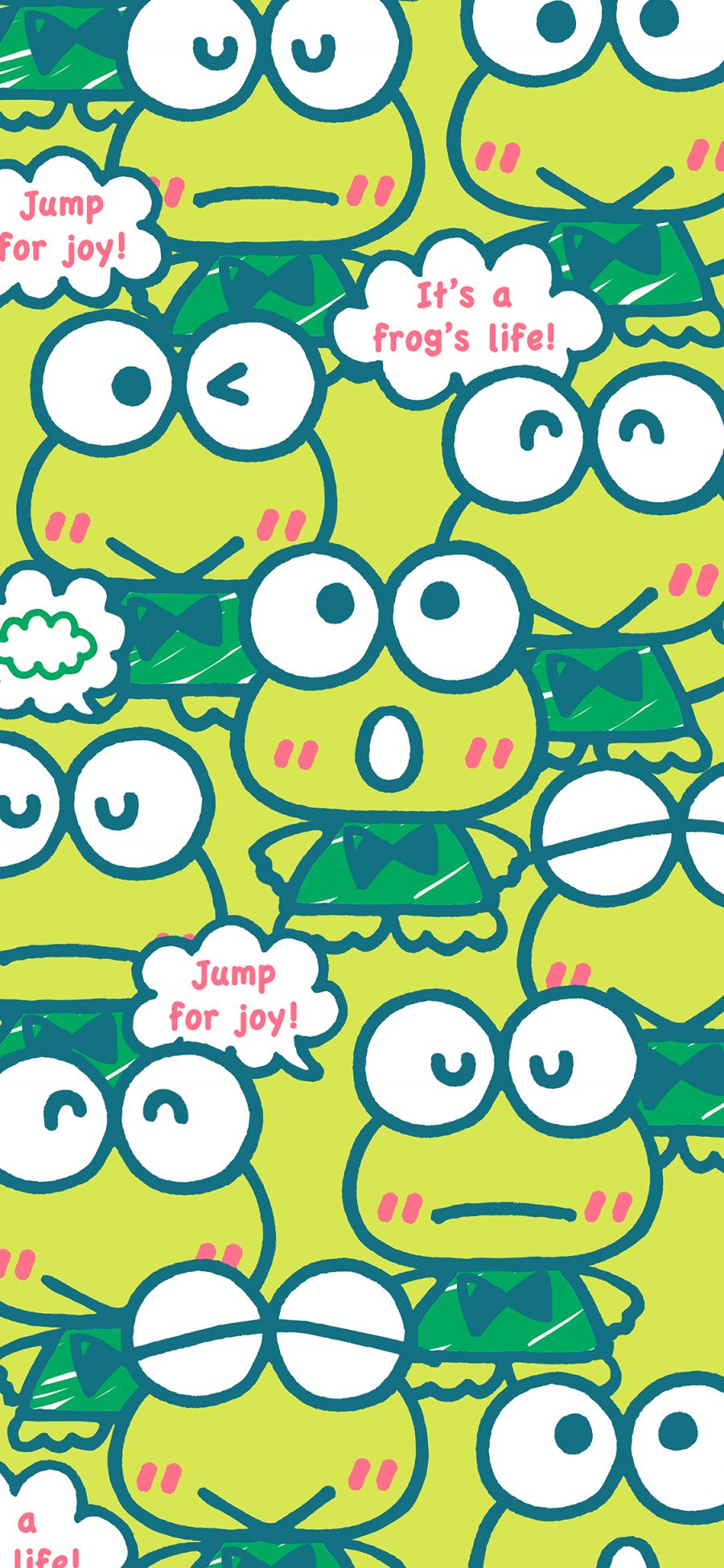 [2436×1125]大眼蛙可洛比 青蛙 绿色 三丽鸥 卡通 平铺 苹果手机动漫壁纸图片
