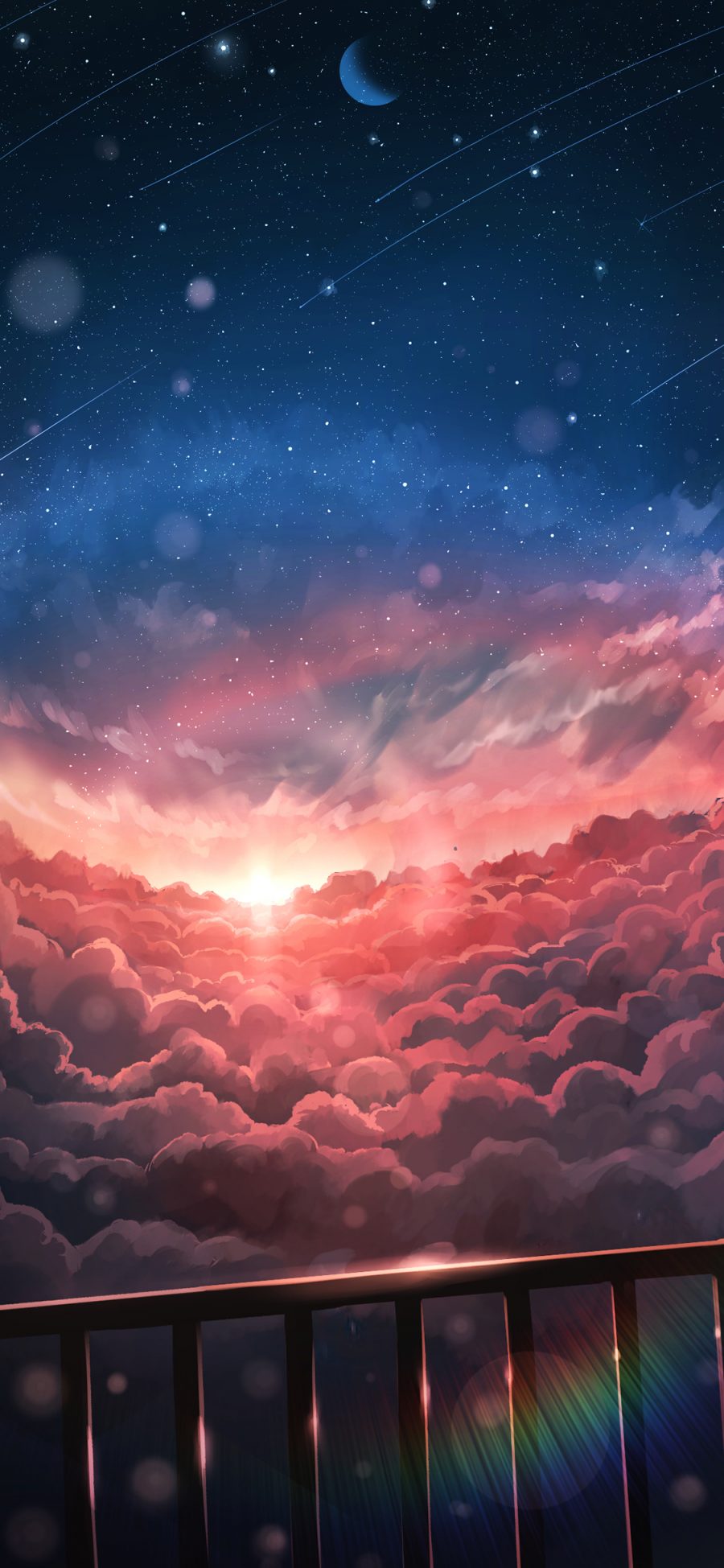 [2436×1125]天空 云朵 栏杆 漫画 星空 浪漫 苹果手机动漫壁纸图片