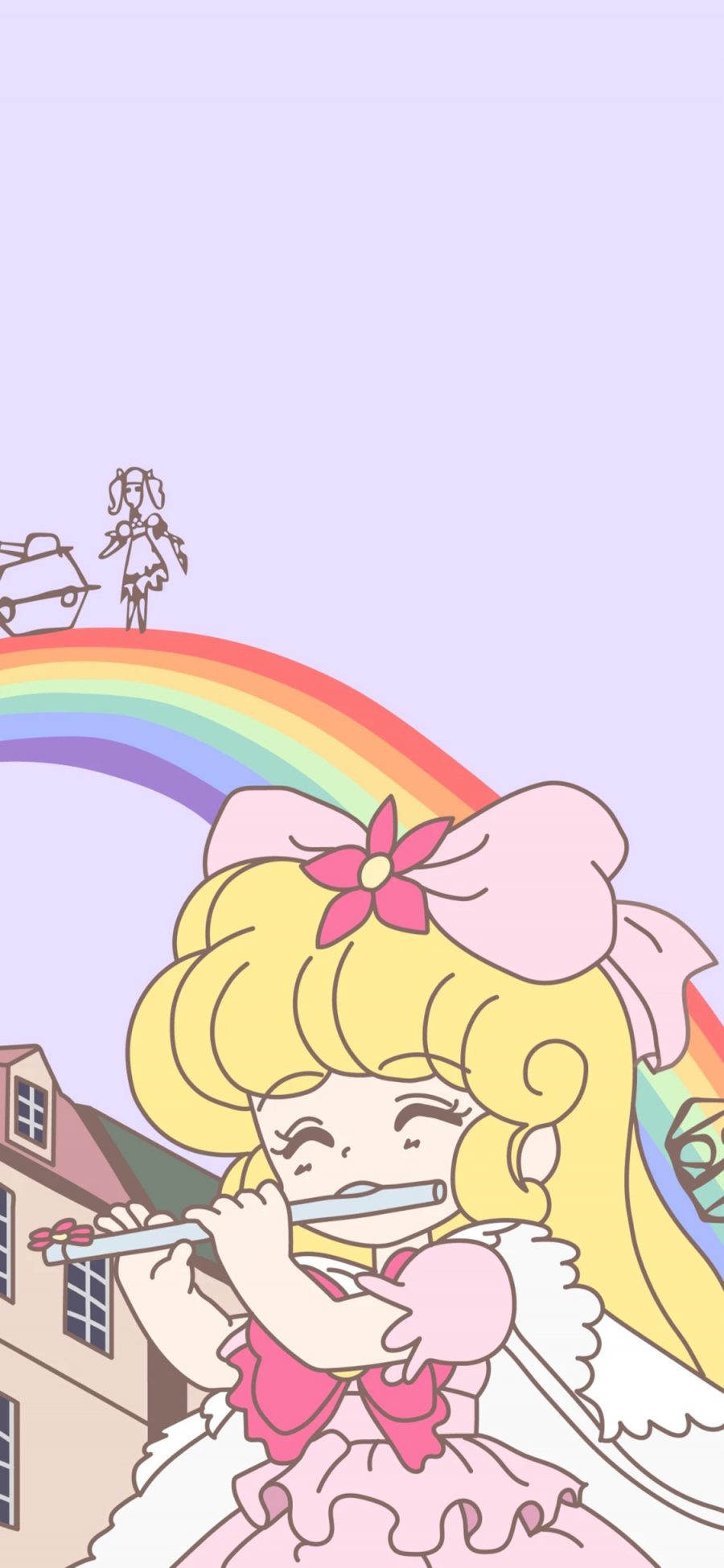 [2436×1125]女孩 吹笛子 卡通 彩虹 少女 苹果手机动漫壁纸图片