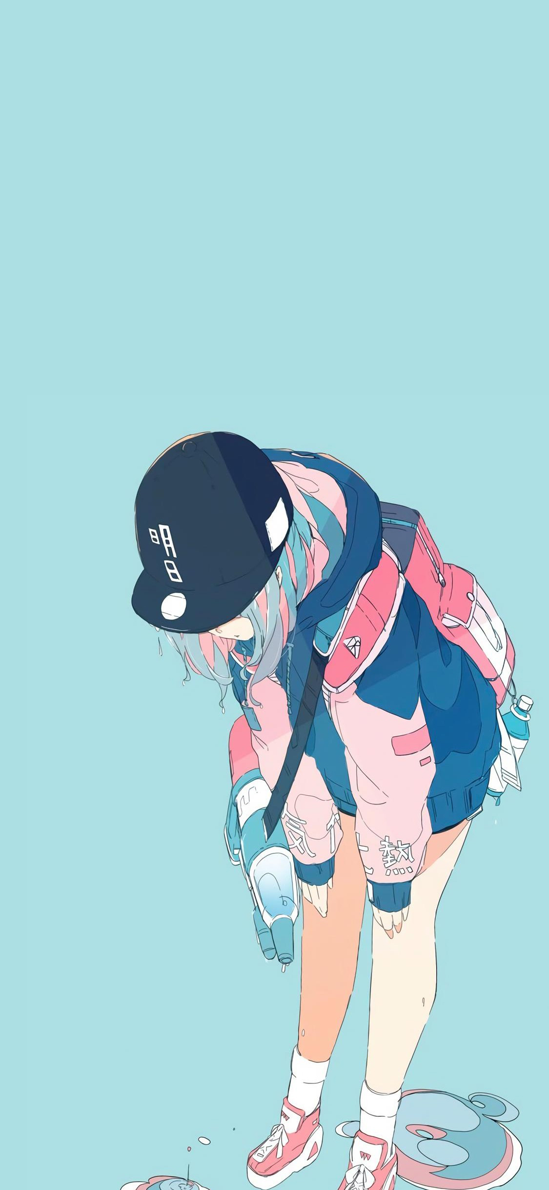 [2436×1125]女孩 插图 垂头丧气 潮流 搭配 苹果手机动漫壁纸图片