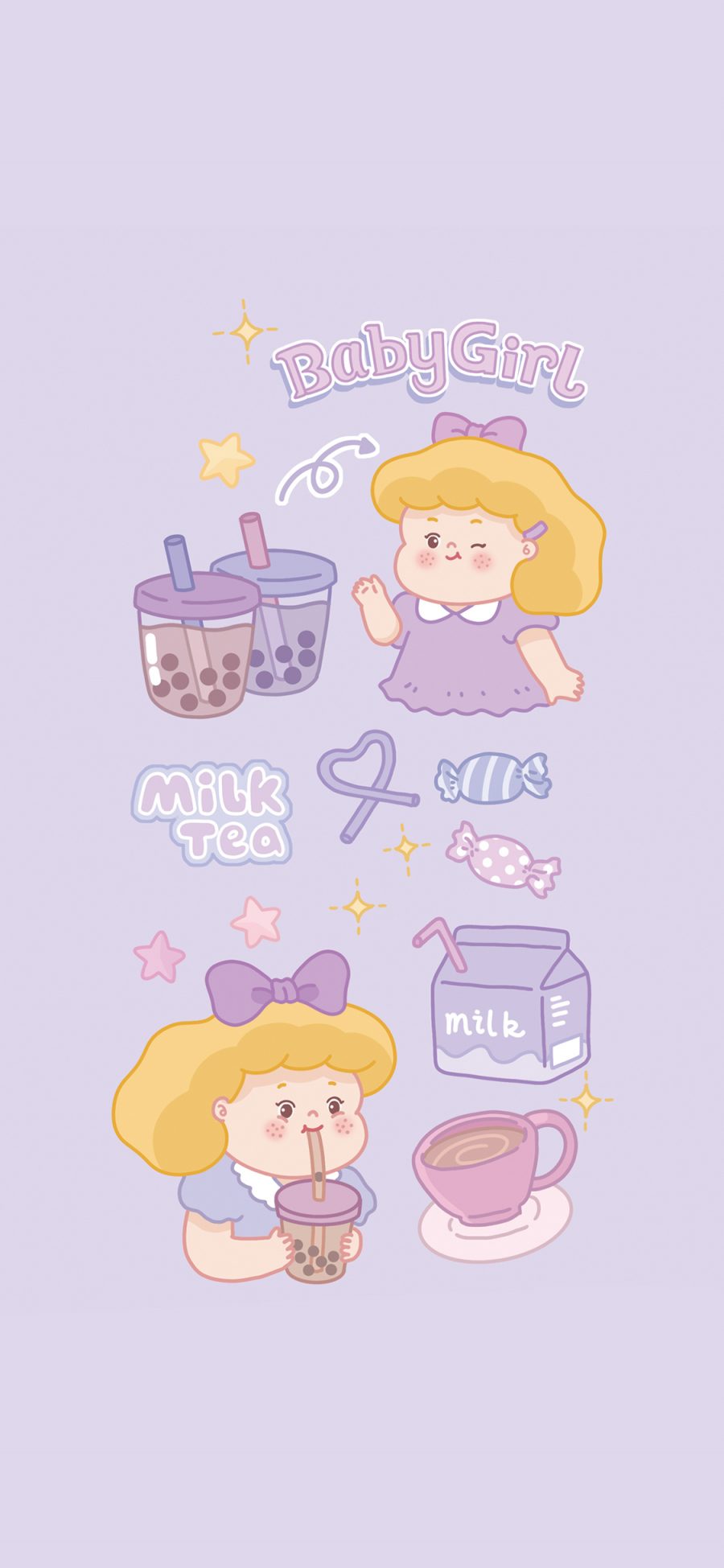[2436×1125]女孩 紫色 糖果 奶茶 牛奶 可爱 苹果手机动漫壁纸图片