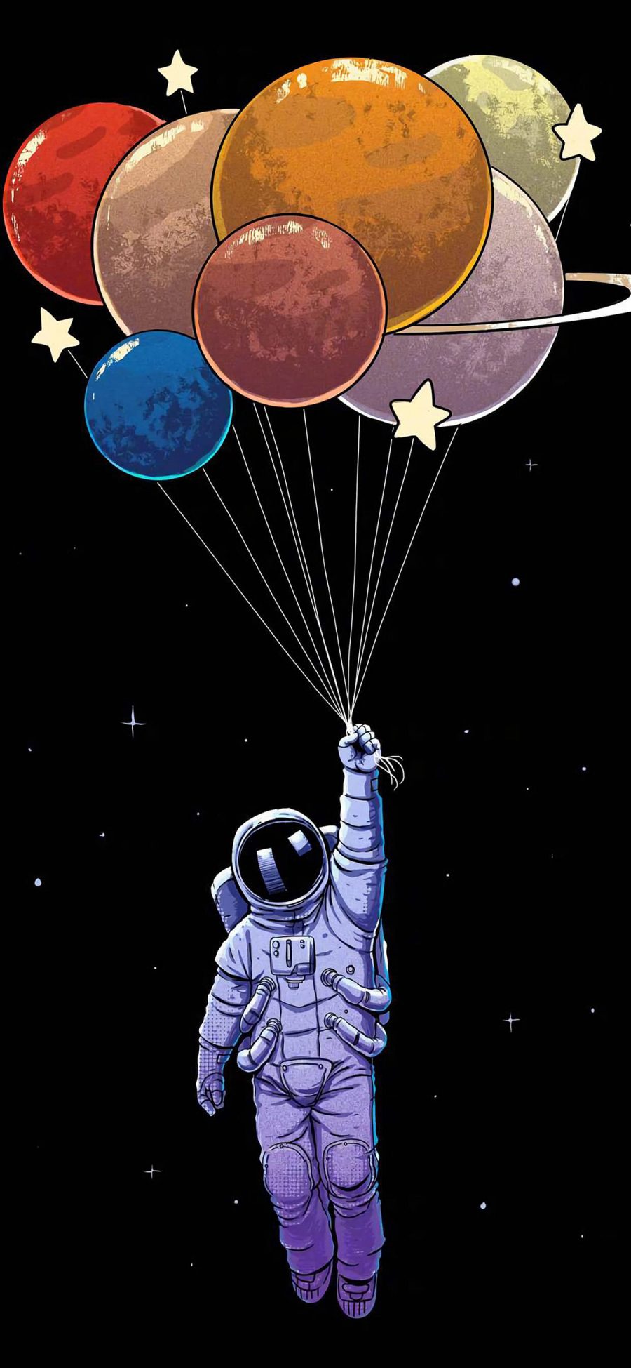 [2436×1125]宇航员 气球 升空 插画 苹果手机动漫壁纸图片