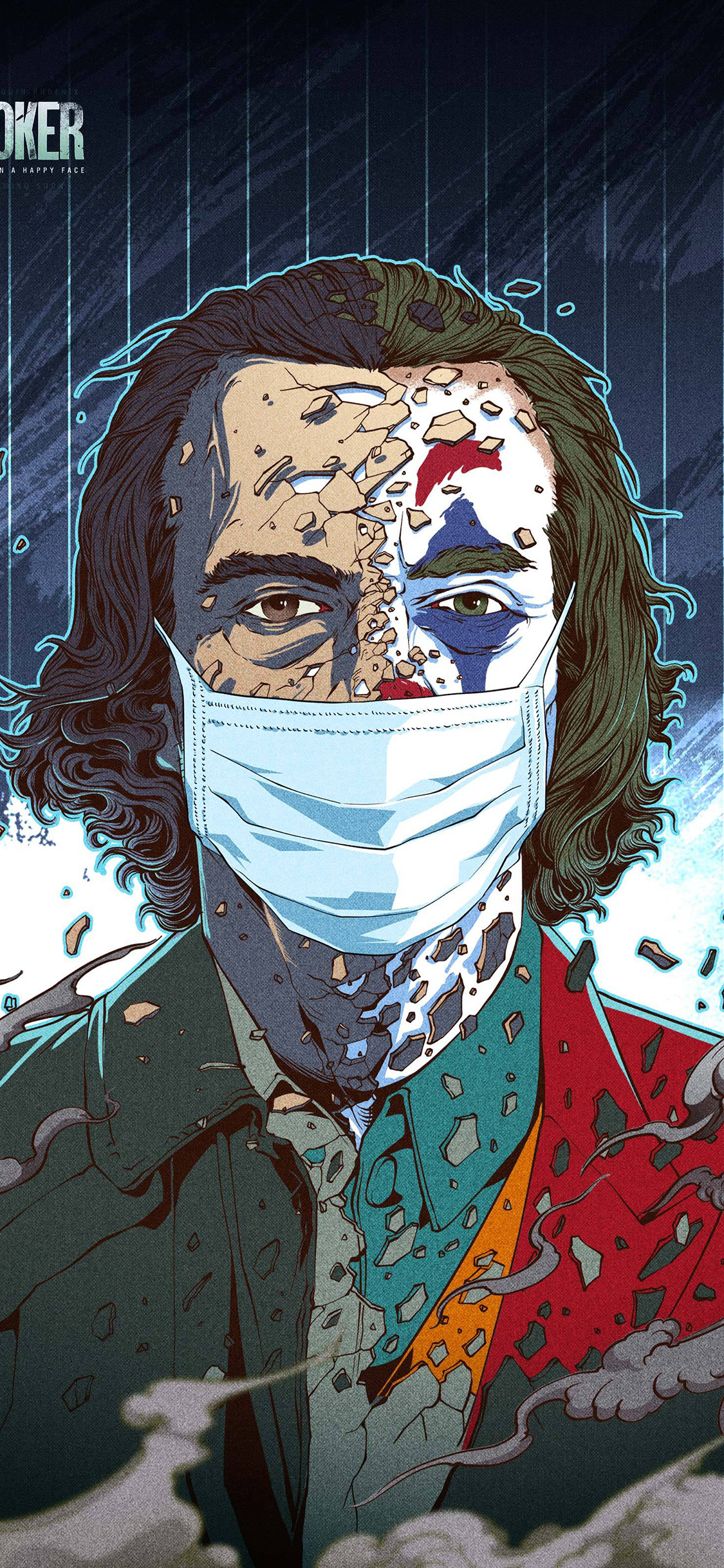 [2436×1125]小丑 joker 插画 疫情 口罩（取自站酷网：插画杨权） 苹果手机动漫壁纸图片