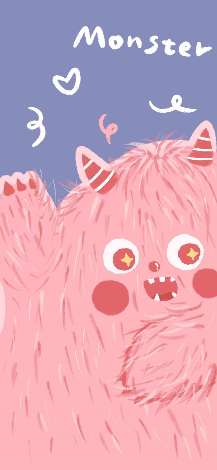 [2436×1125]小怪兽 monster 粉 卡通 可爱 苹果手机动漫壁纸图片