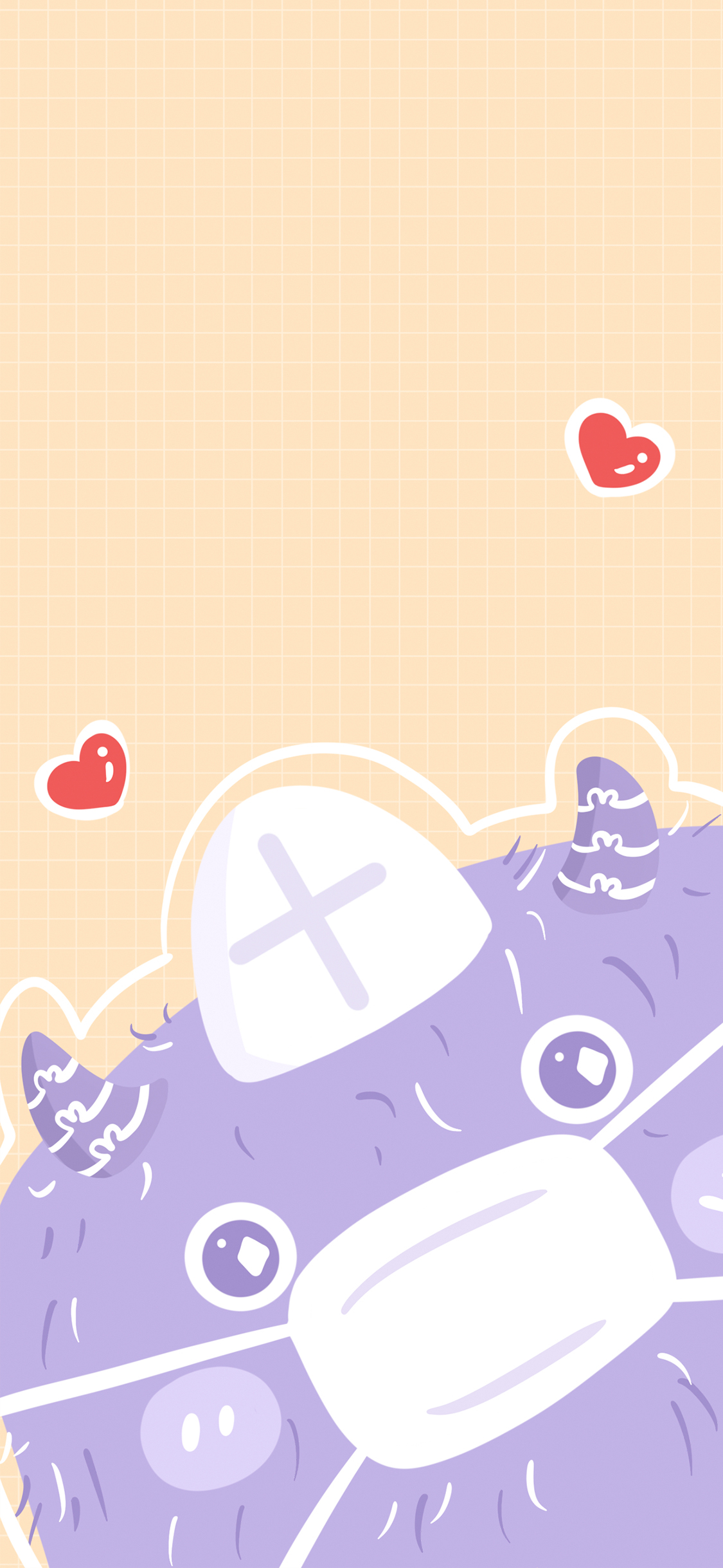 [2436×1125]小怪兽 口罩 护士帽 爱心 苹果手机动漫壁纸图片