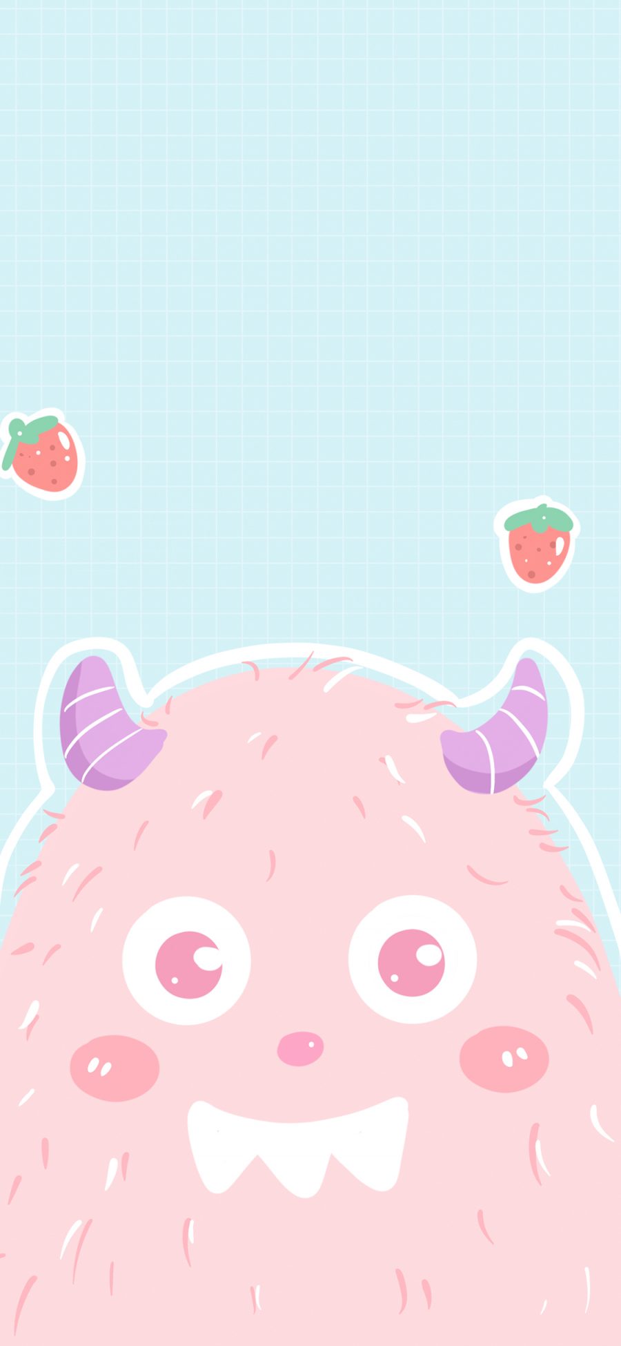 [2436×1125]小怪兽 可爱 草莓 牙齿 苹果手机动漫壁纸图片