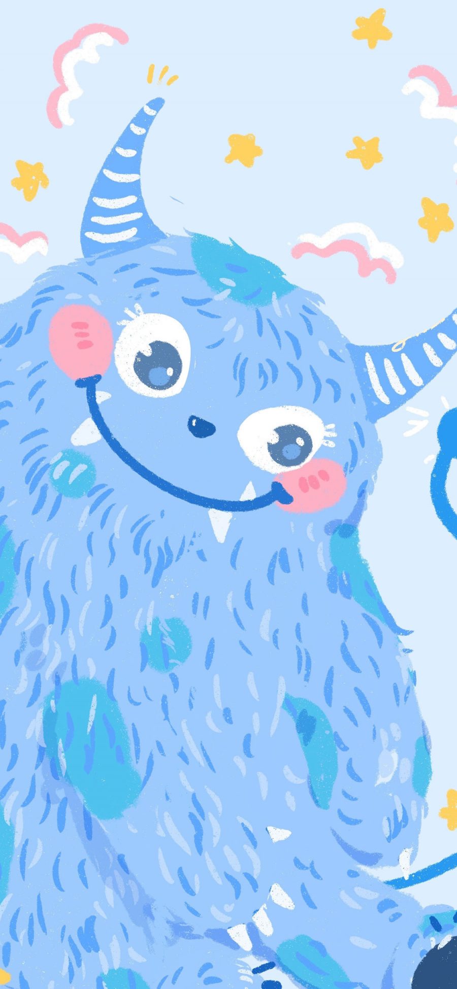 [2436×1125]小怪兽 蓝 可爱 卡通 苹果手机动漫壁纸图片
