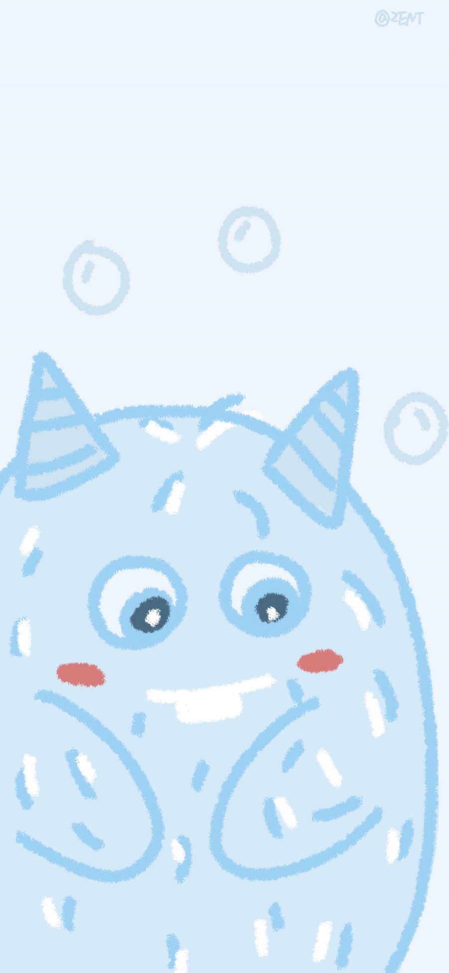 [2436×1125]小怪兽 蓝 气泡 可爱 苹果手机动漫壁纸图片