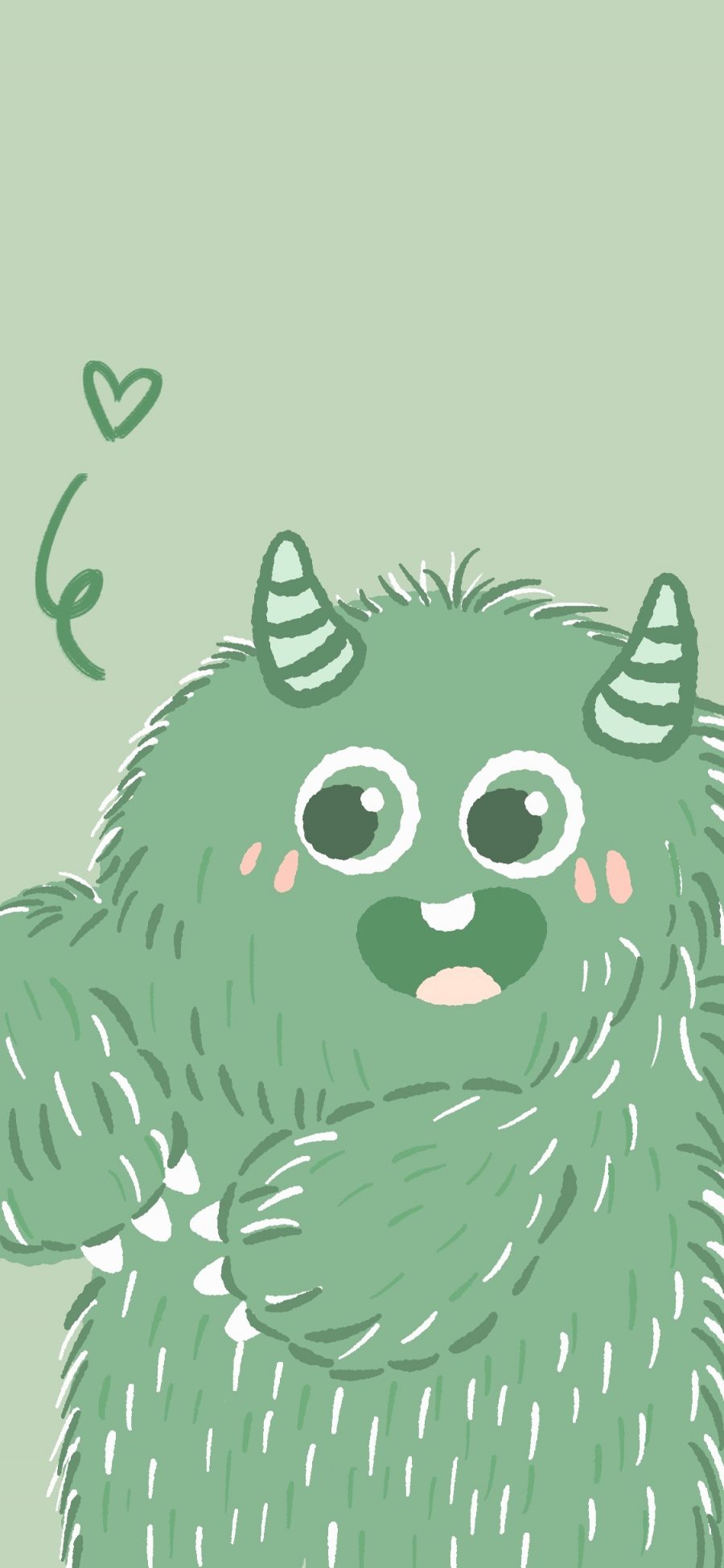 [2436×1125]小怪兽 角 绿色 可爱 萌 苹果手机动漫壁纸图片