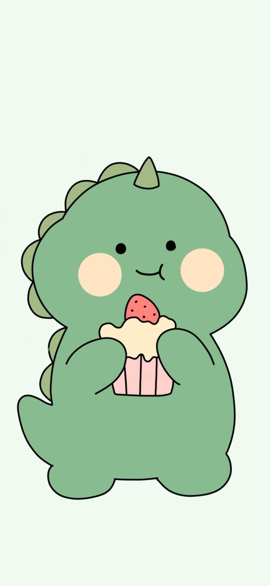 [2436×1125]小恐龙 可爱 蛋糕 绿 苹果手机动漫壁纸图片