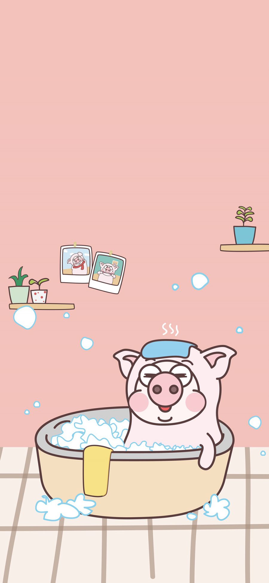 [2436×1125]小恭猪 粉色 洗澡 浴缸 泡澡 苹果手机动漫壁纸图片