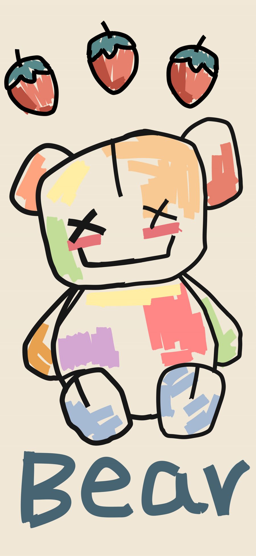 [2436×1125]小熊 bear 色彩 抽象 草莓 苹果手机动漫壁纸图片