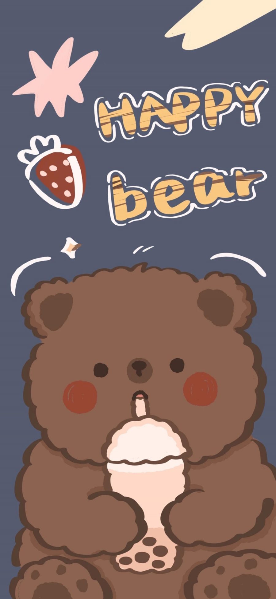 [2436×1125]小熊 可爱 奶茶 happy bear 苹果手机动漫壁纸图片