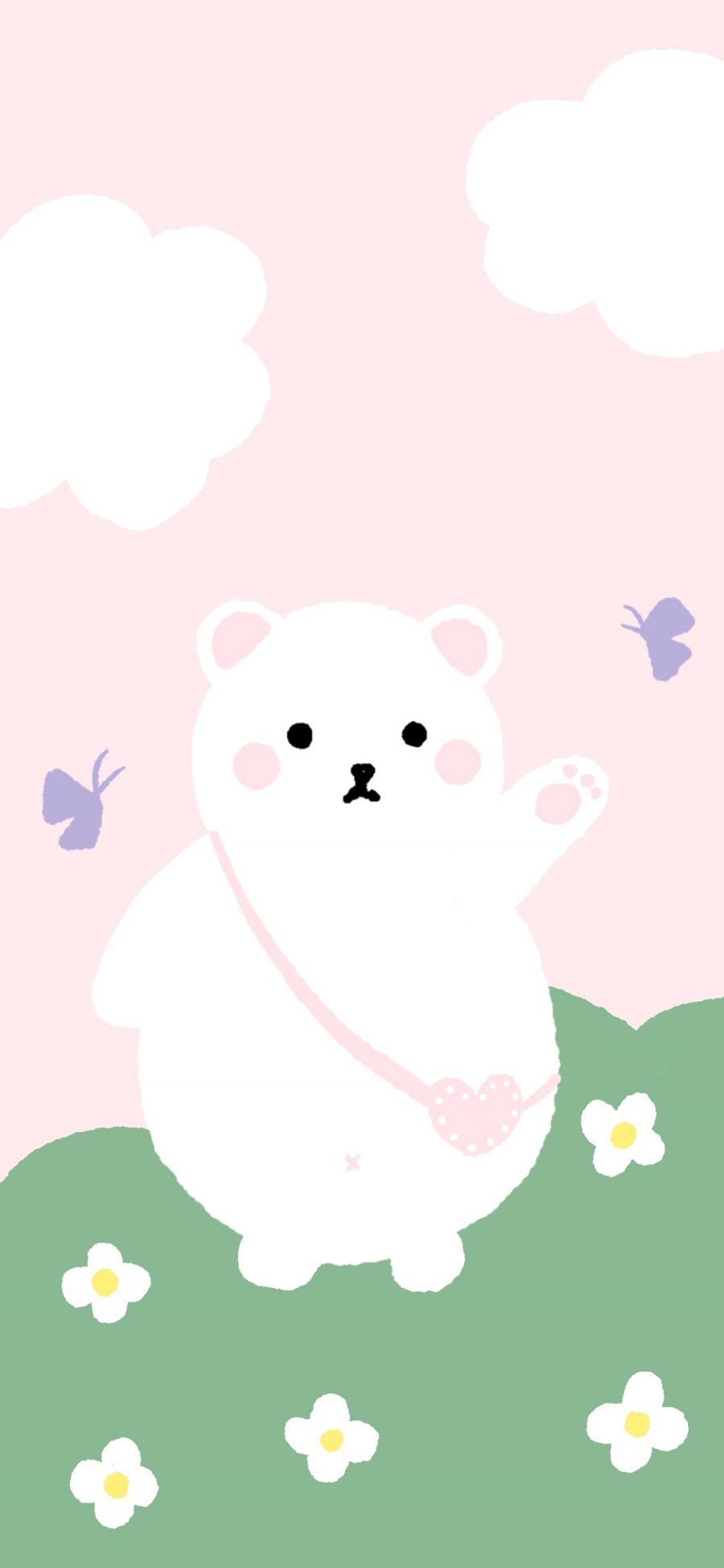 [2436×1125]小熊 小花 云彩 蝴蝶 苹果手机动漫壁纸图片