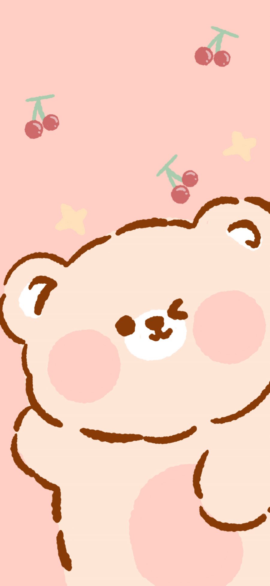 [2436×1125]小熊 樱桃 粉色 卡通 可爱 苹果手机动漫壁纸图片